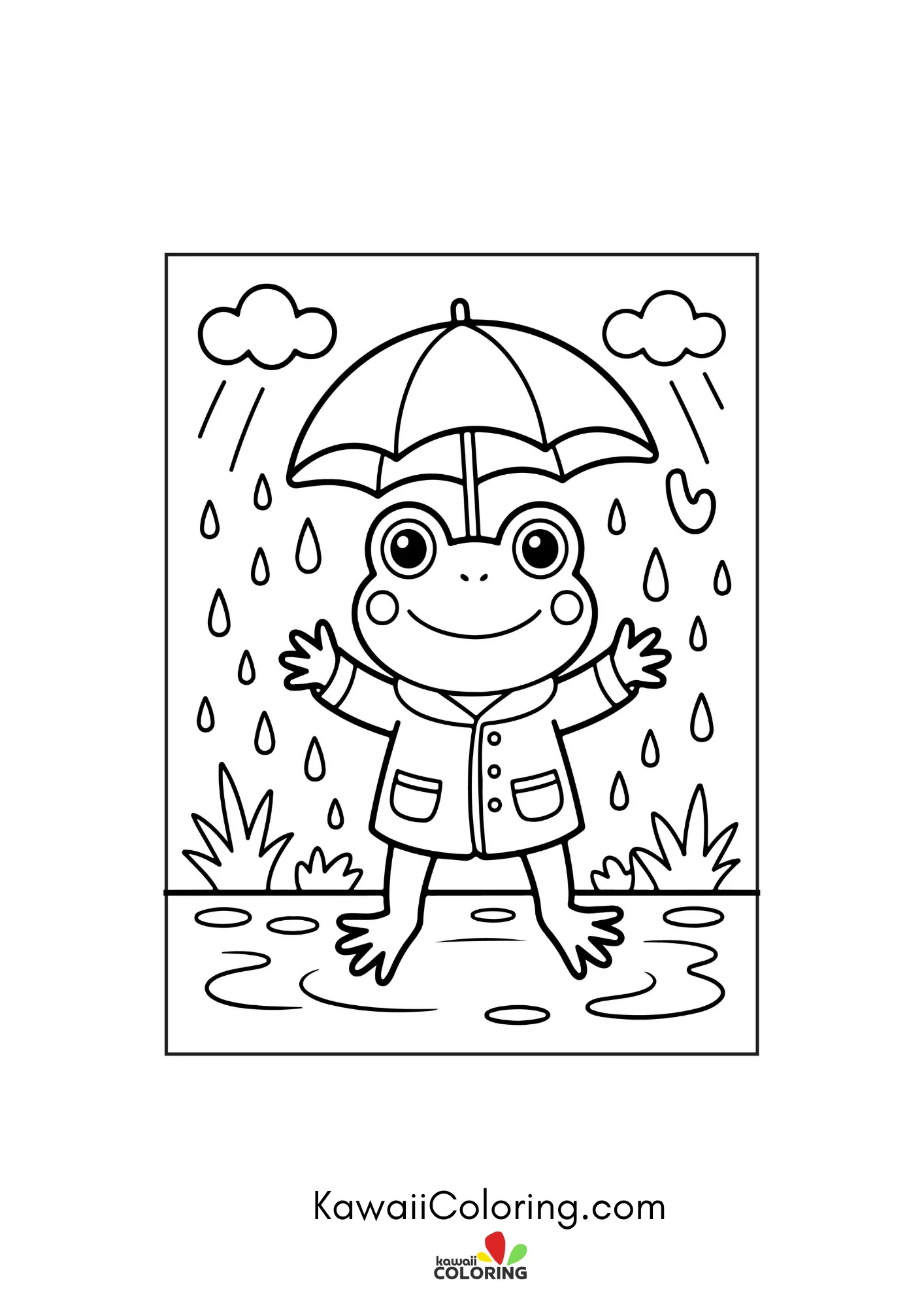 Smiling frog with pond plants