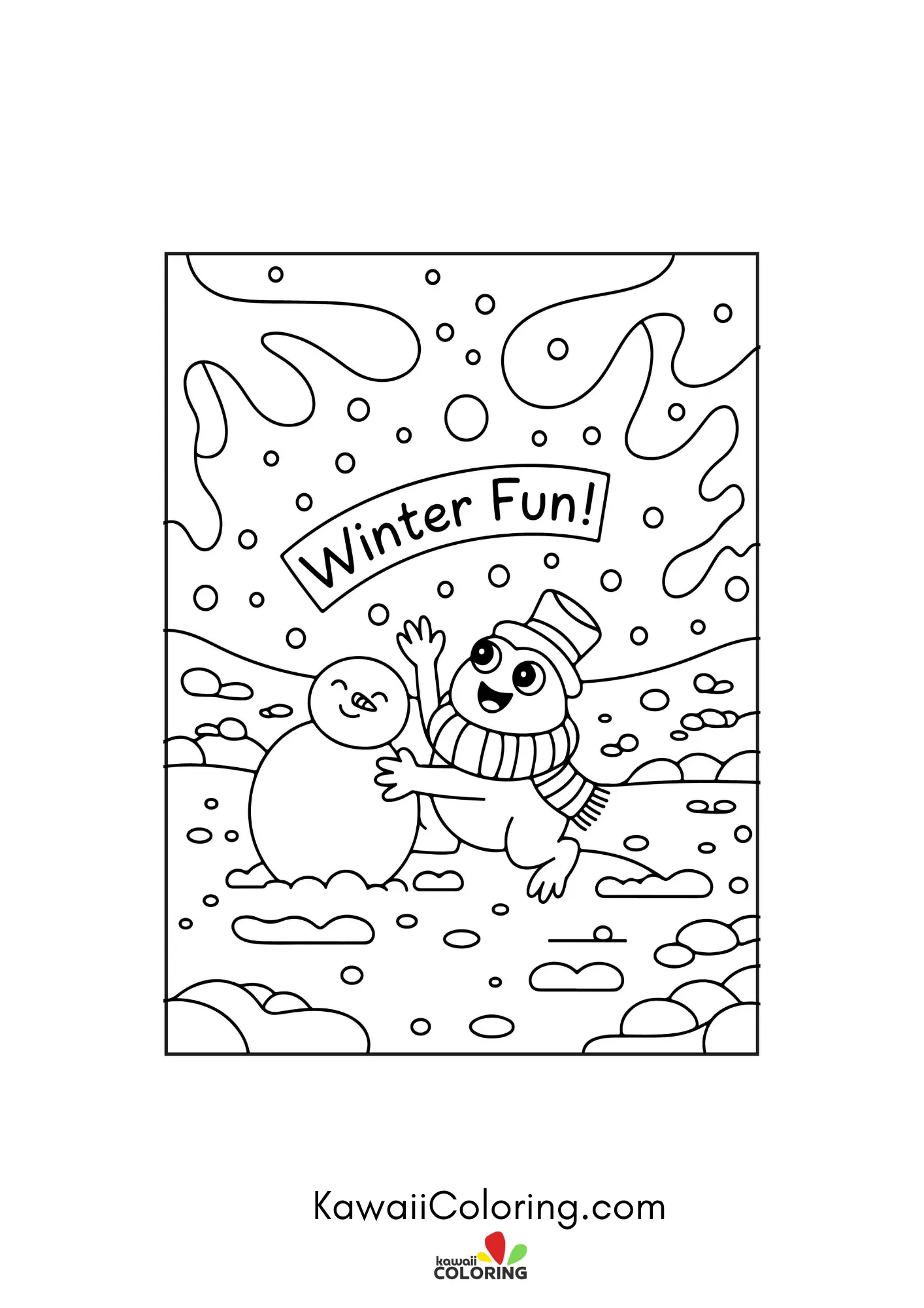 Happy frog with bubbles and leaves