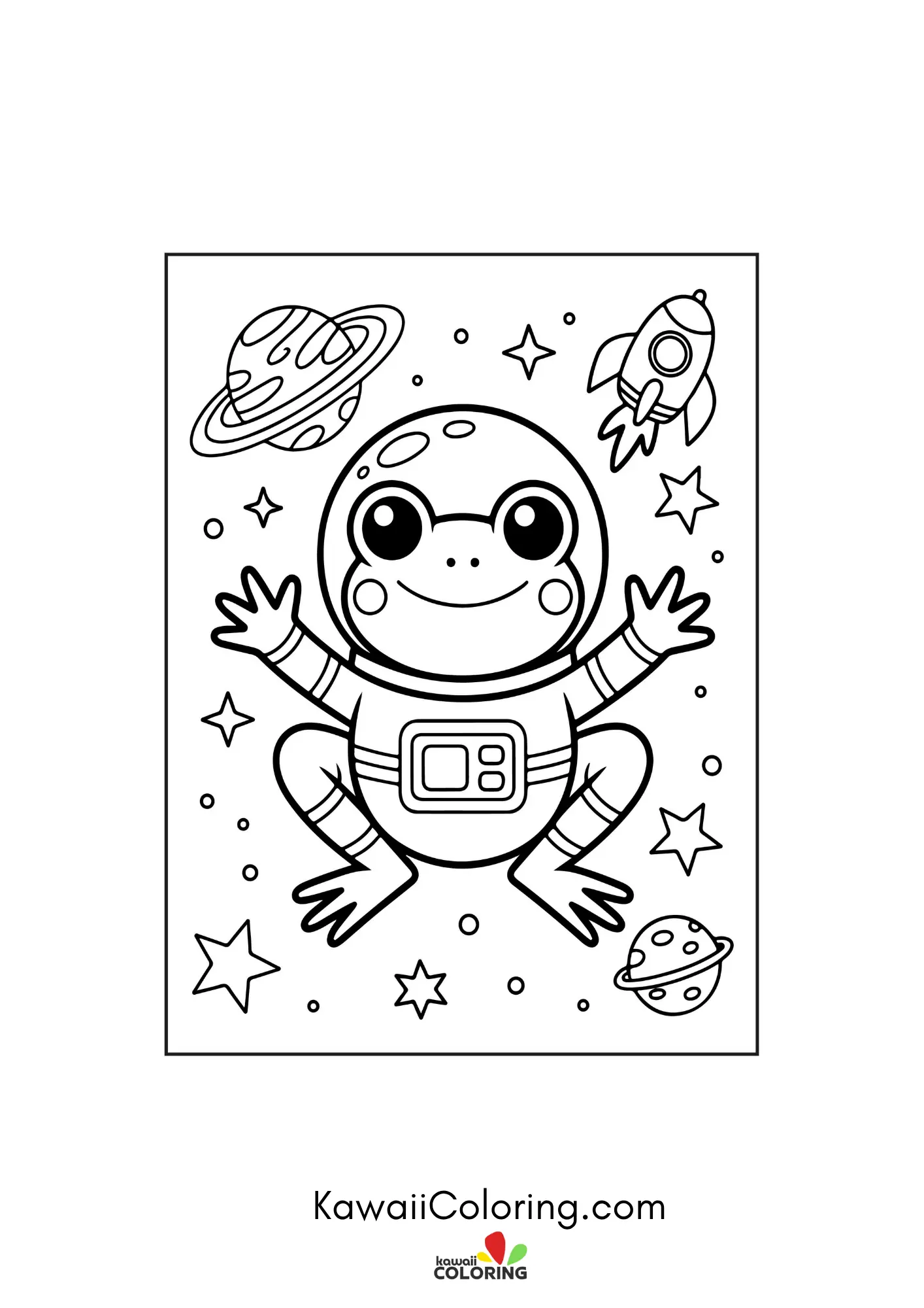 Happy frog with bubbles and leaves