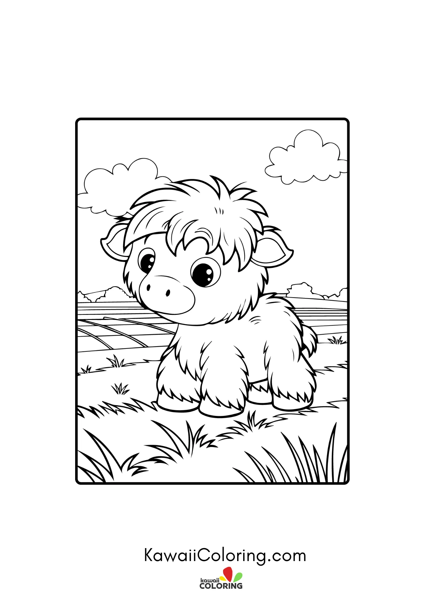 Cute highland cow with shaggy hair