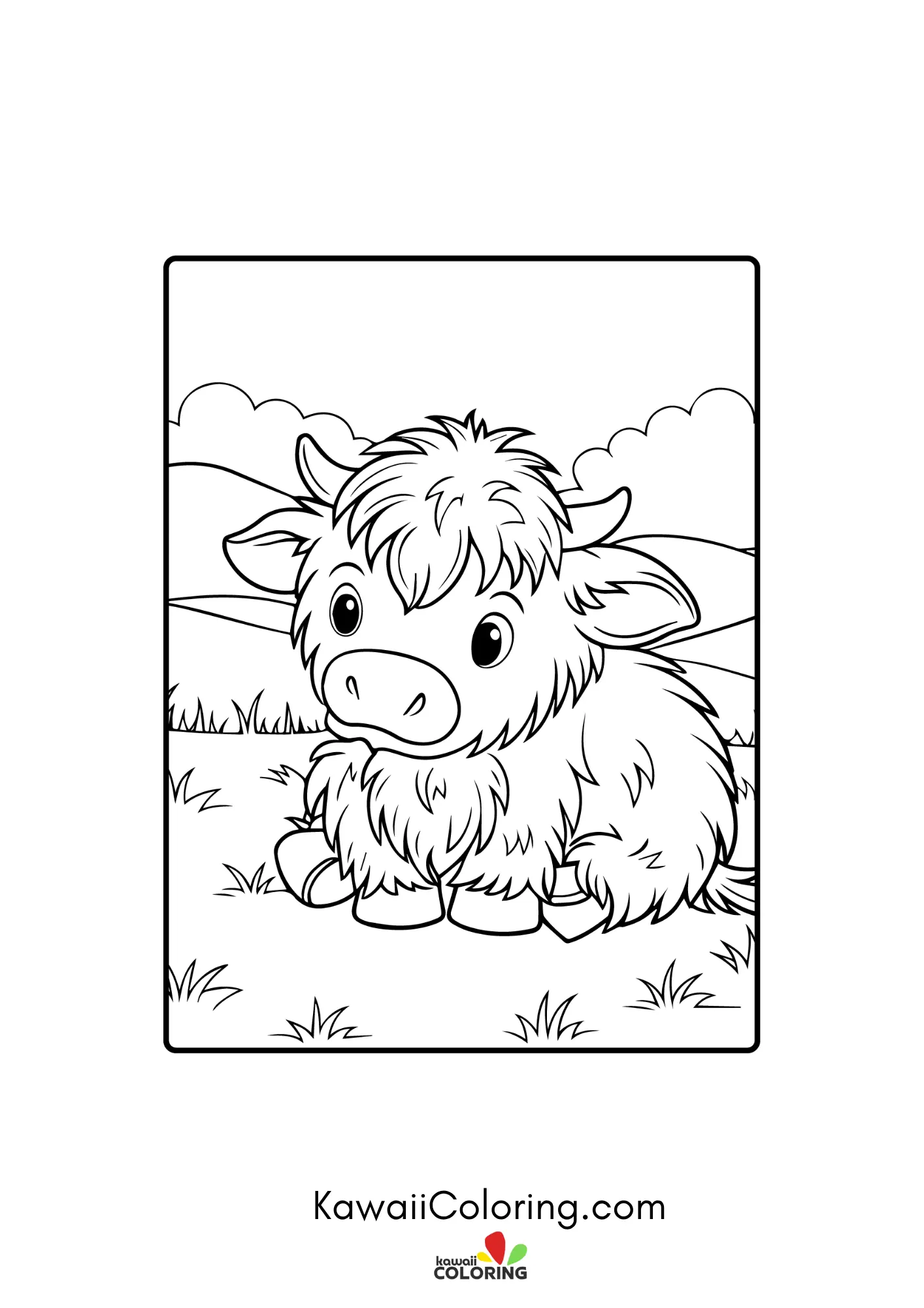 Highland cow surrounded by simple plants