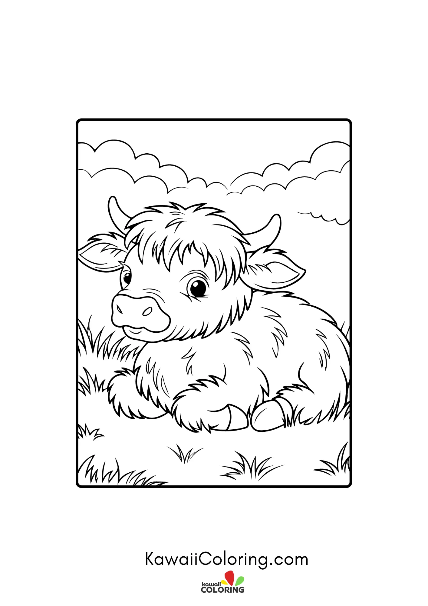 Smiling highland cow in a farm scene