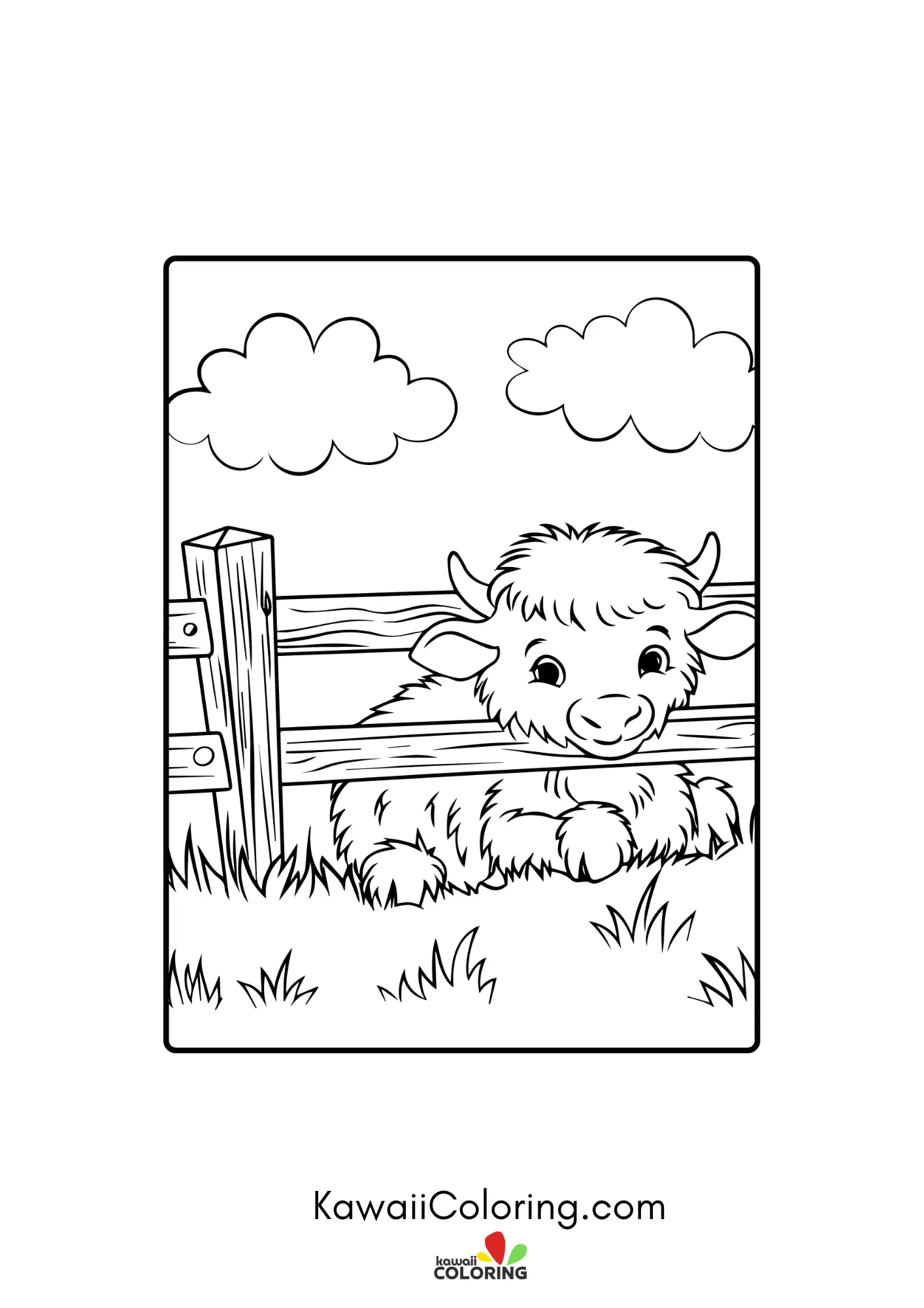 Kawaii highland cow with flowers