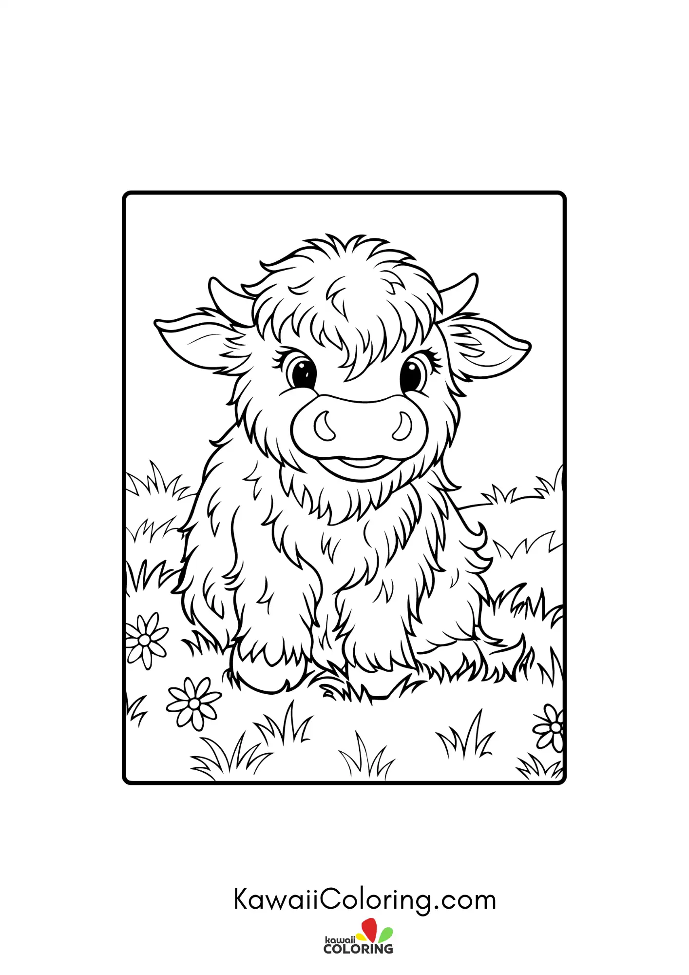 Smiling highland cow in a farm scene