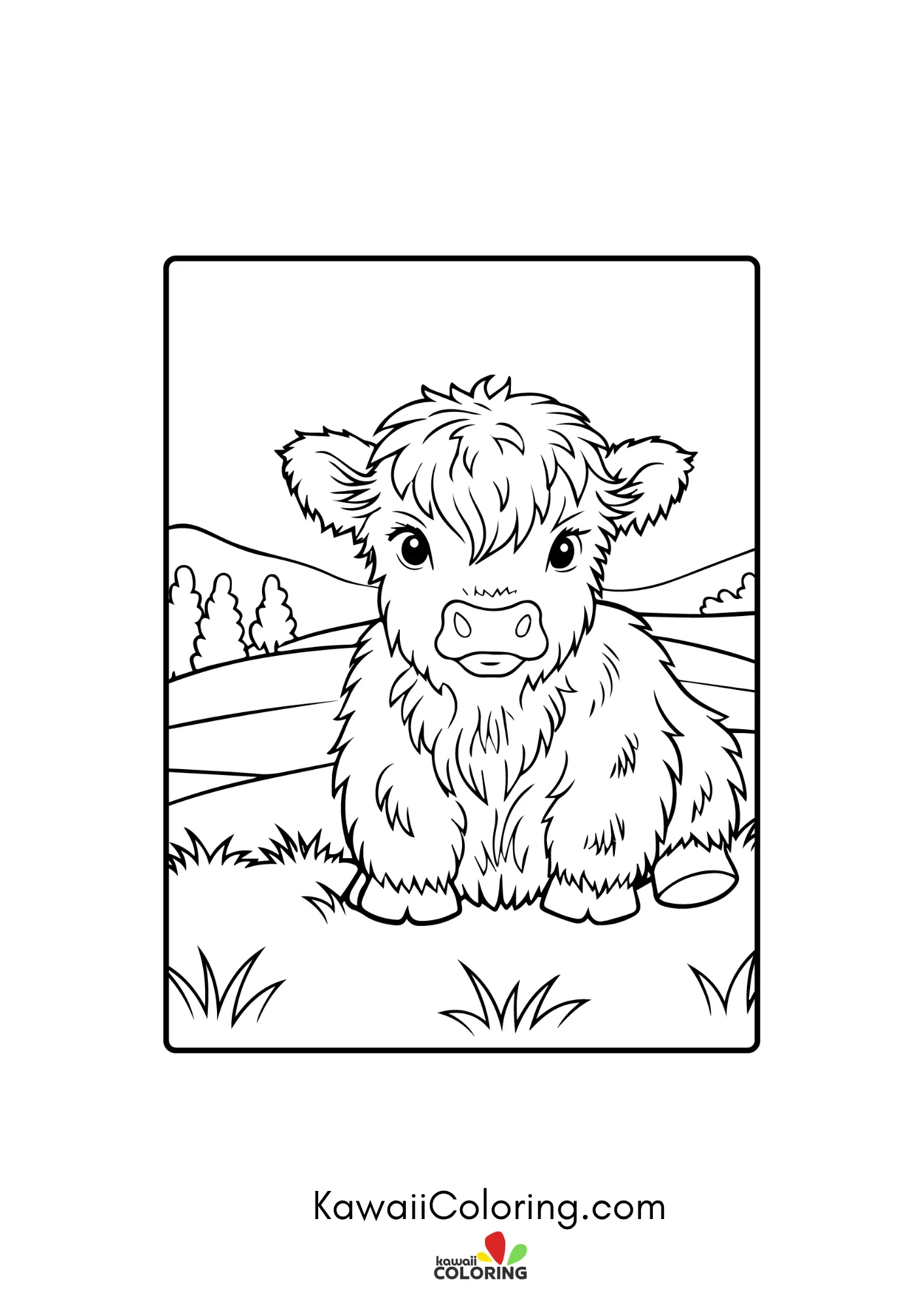 Kawaii highland cow with flowers