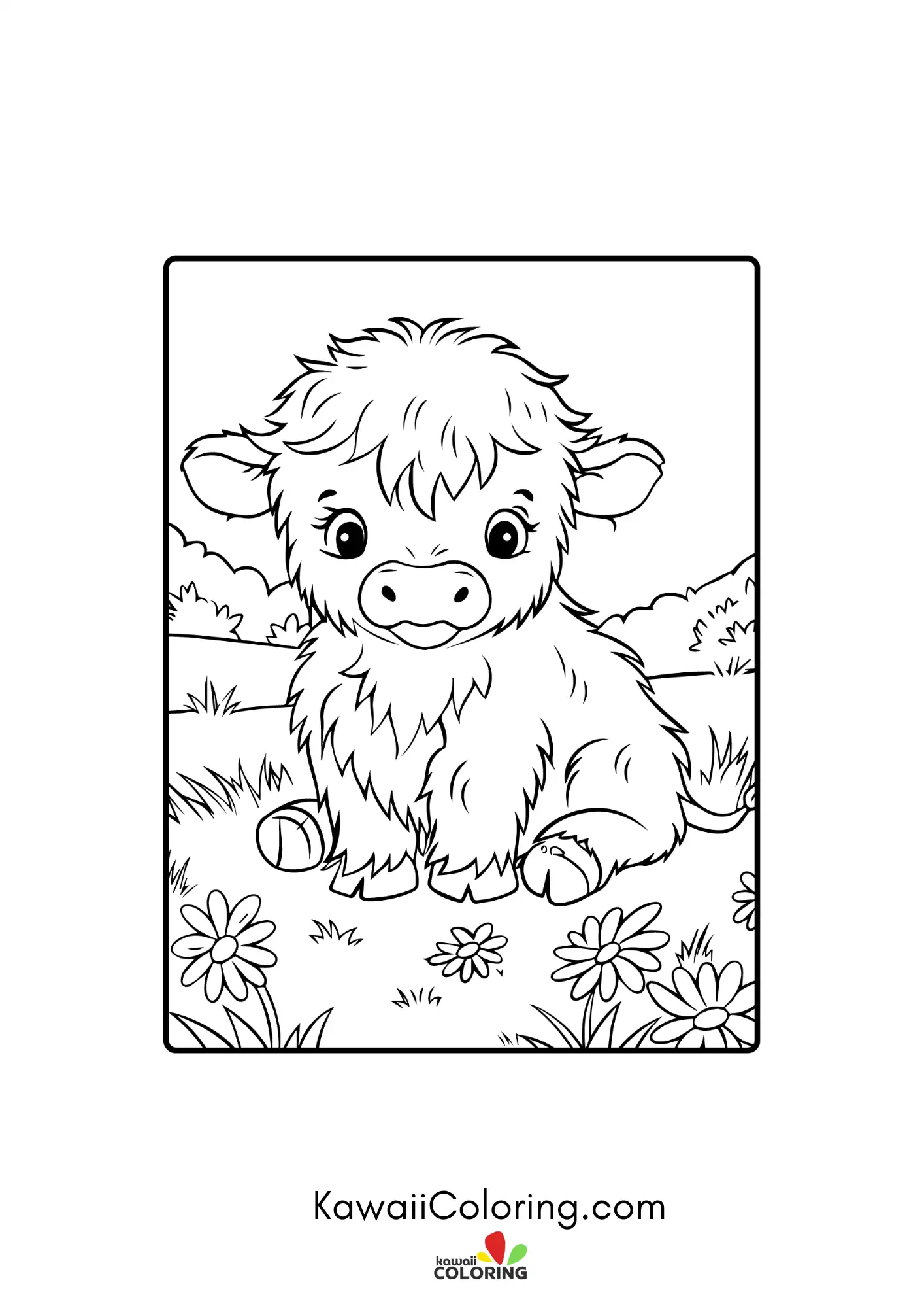 Fluffy highland cow face with horns