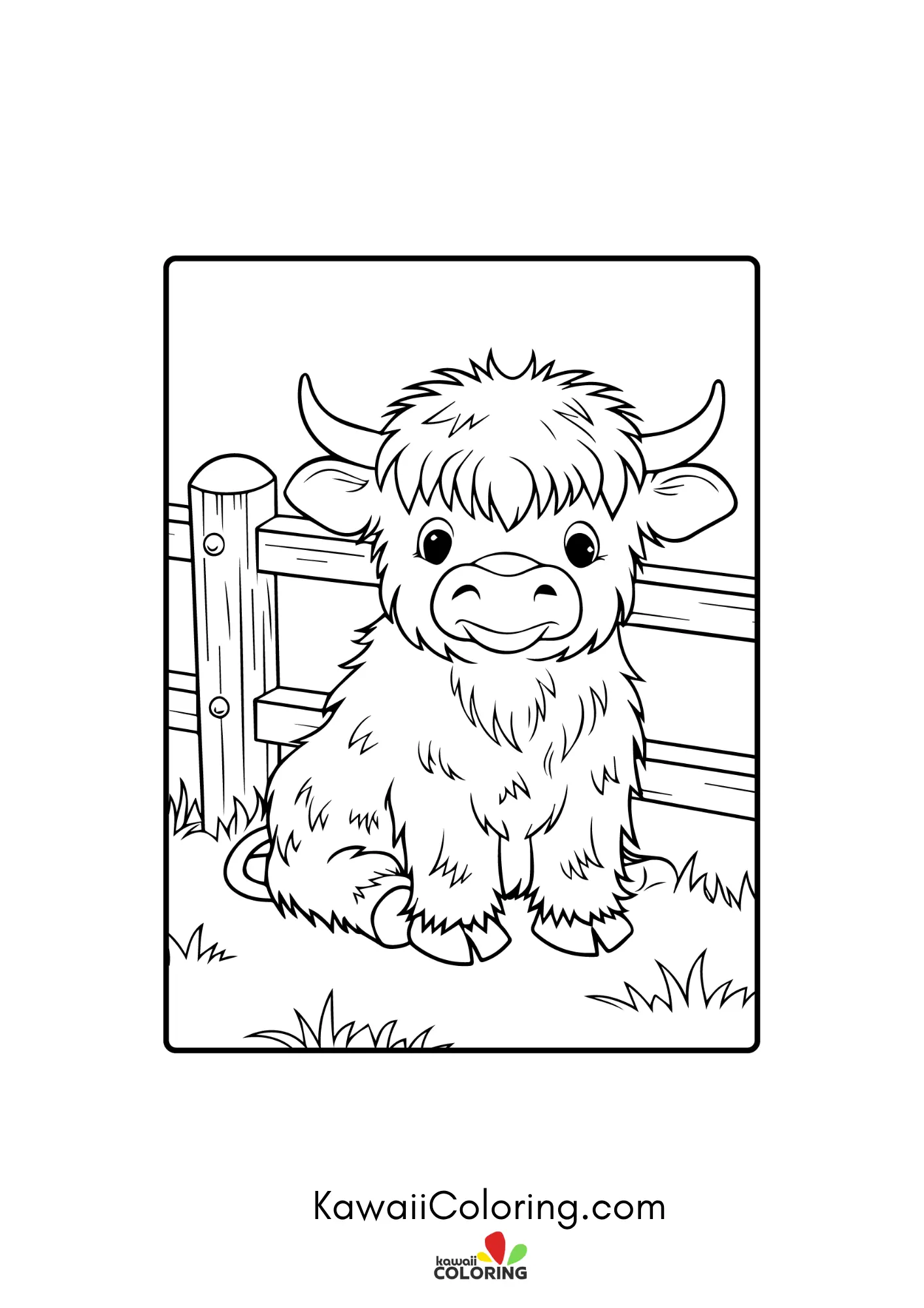 Highland cow surrounded by simple plants