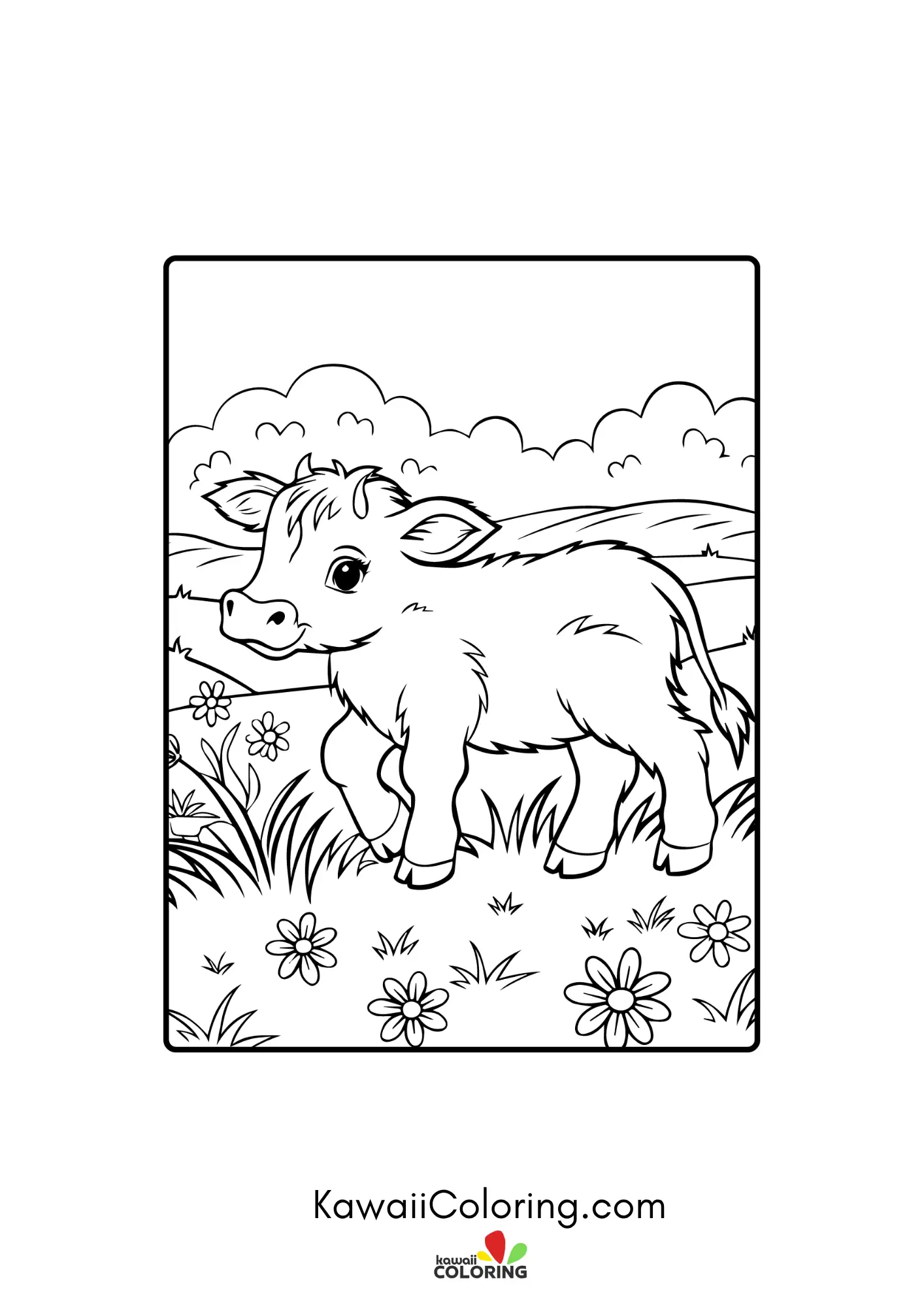 Smiling highland cow in a farm scene