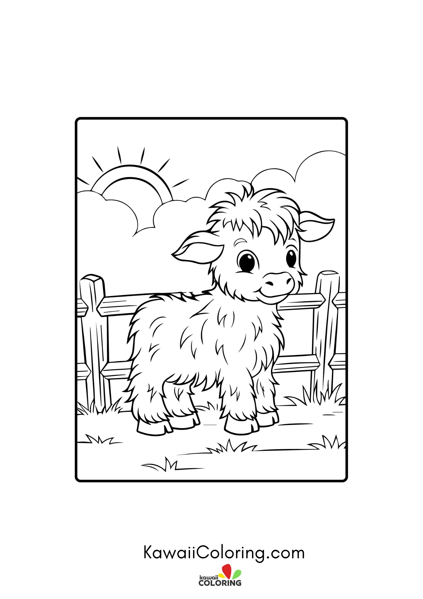 Kawaii highland cow with flowers