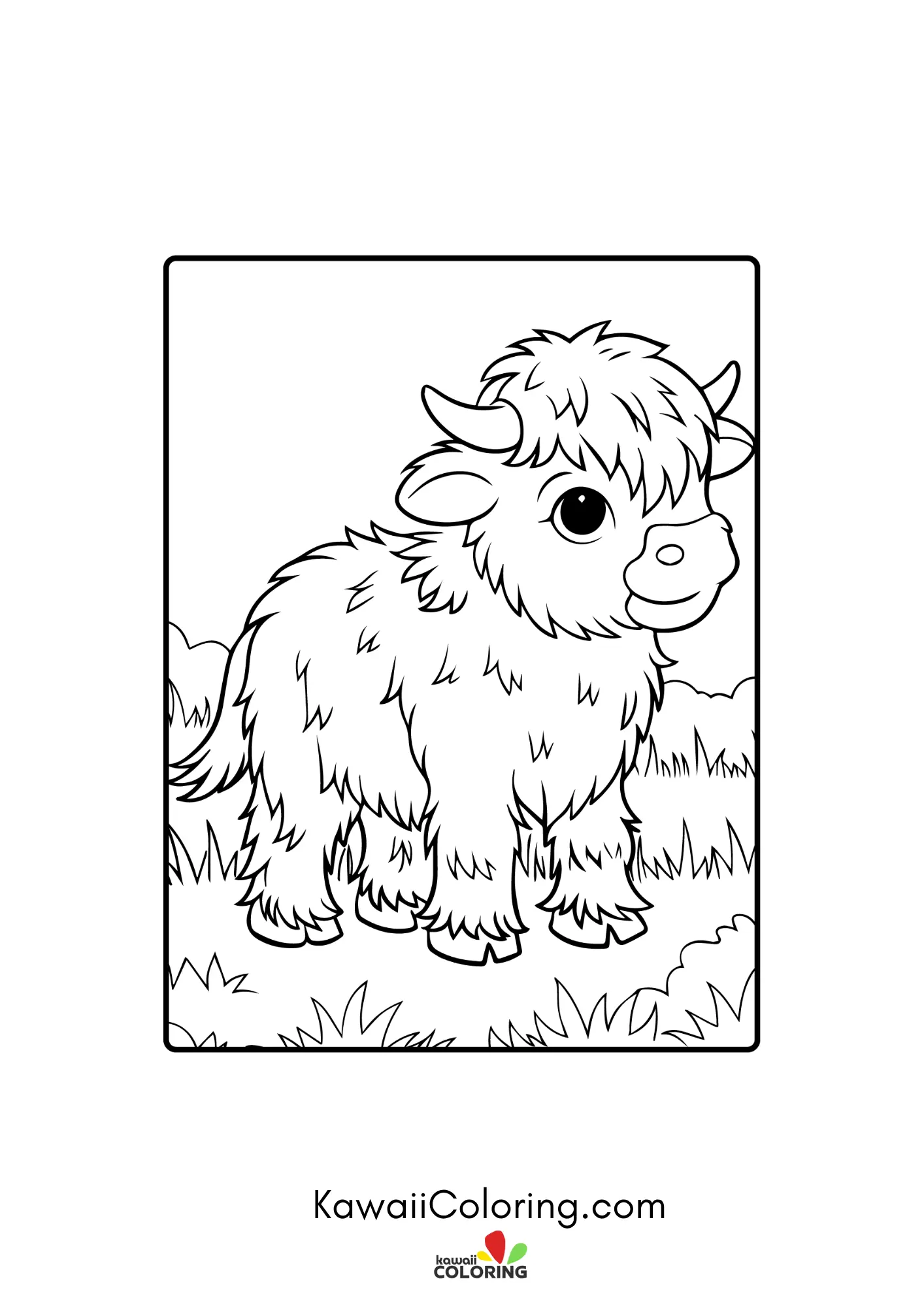 Fluffy highland cow face with horns