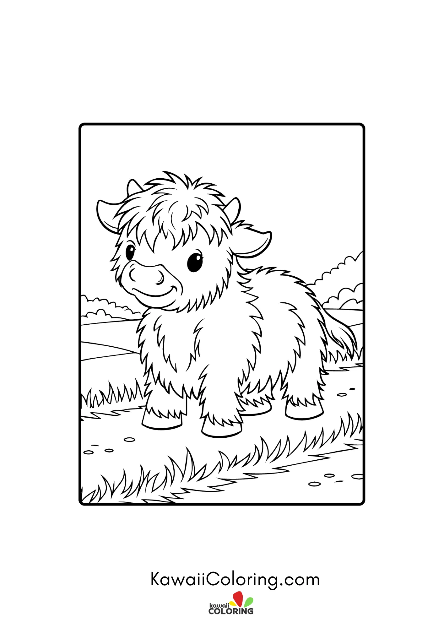 Cute highland cow with shaggy hair