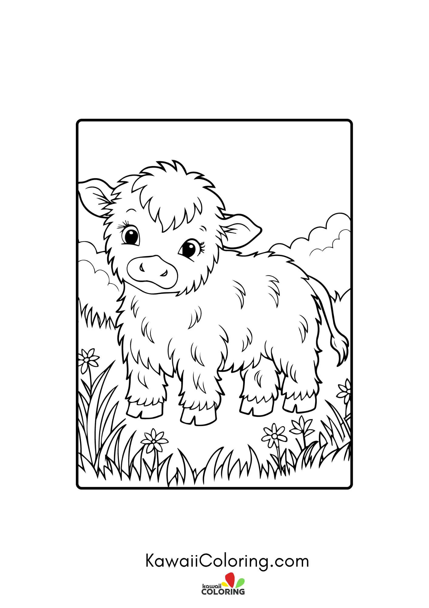 Kawaii highland cow with flowers