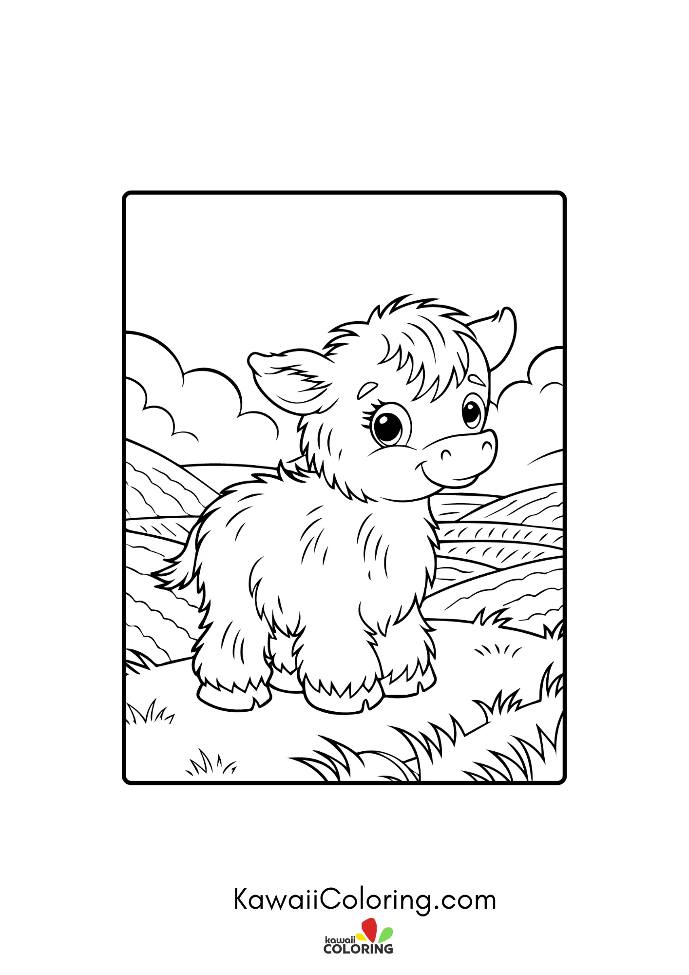 Kawaii highland cow with flowers
