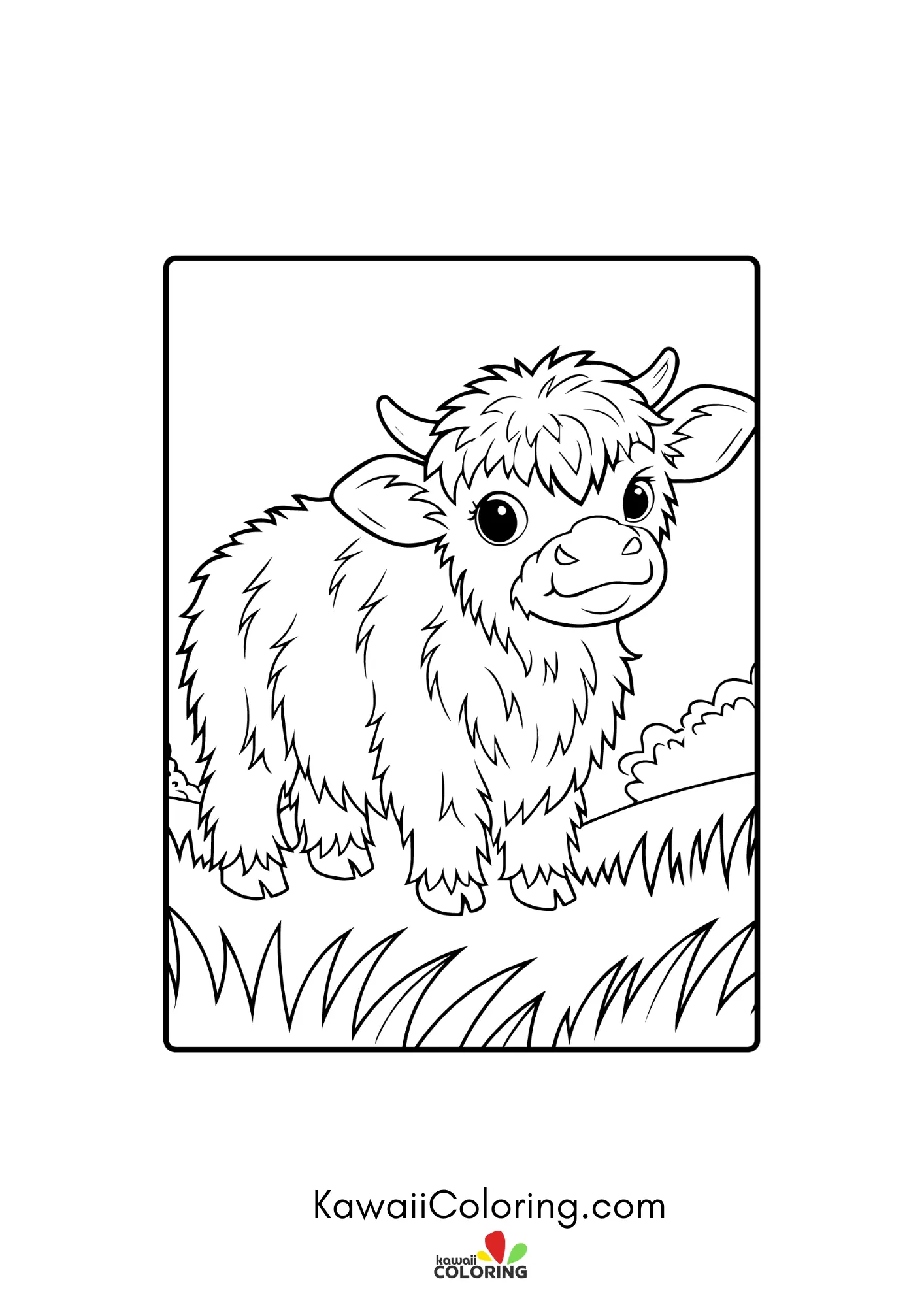 Highland cow surrounded by simple plants