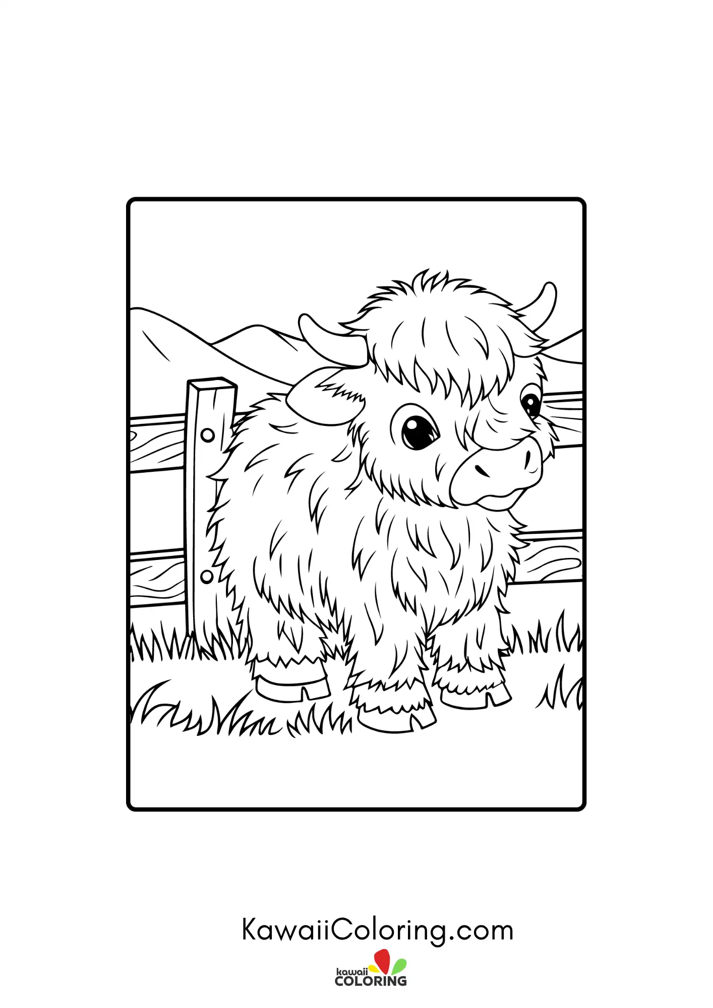 Smiling highland cow in a farm scene