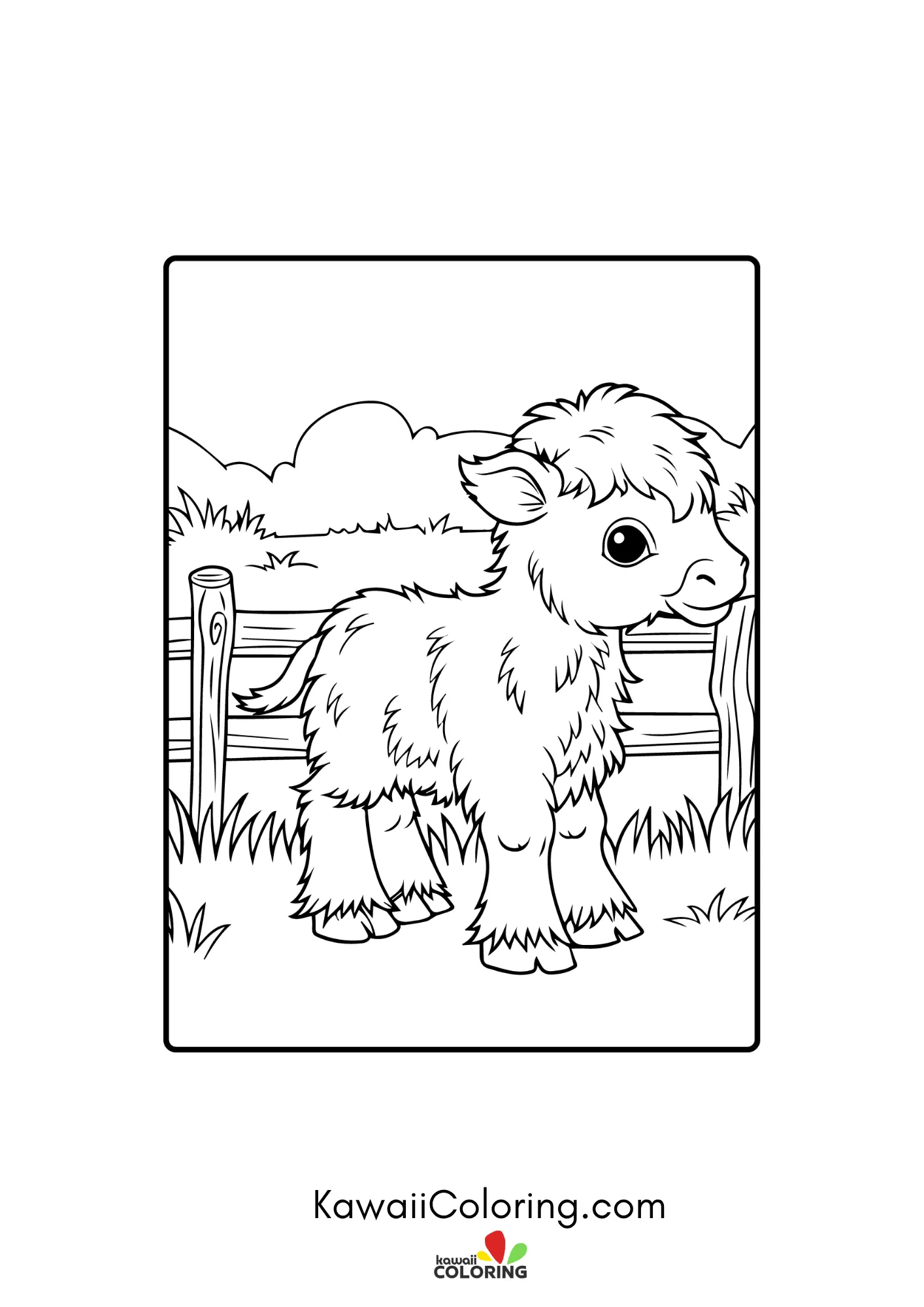 Kawaii highland cow with flowers