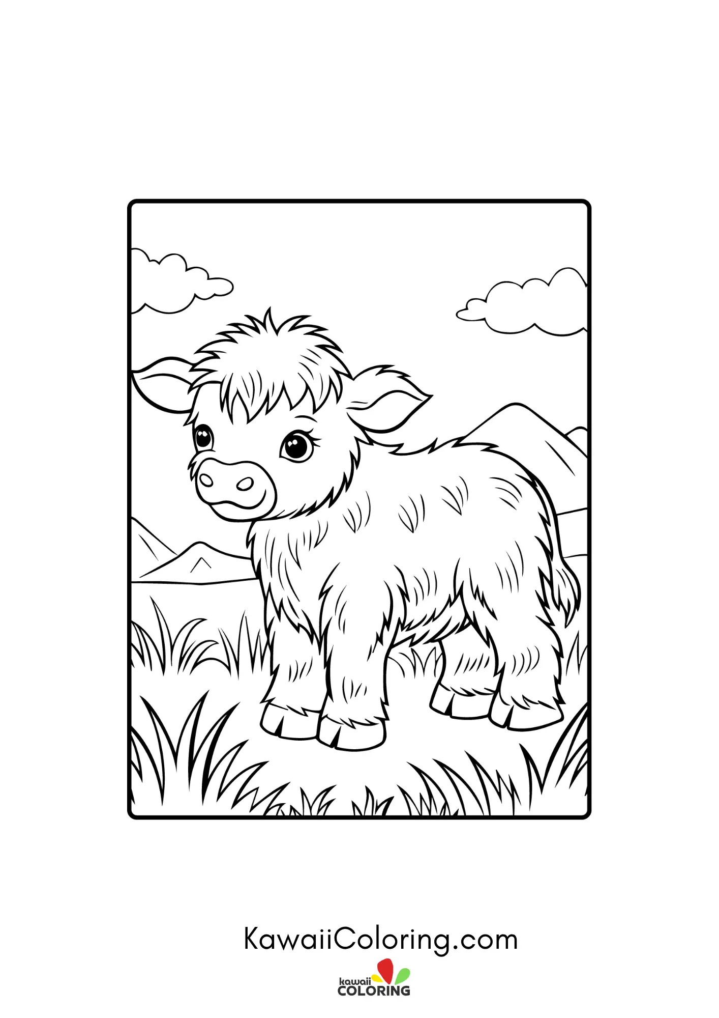 Fluffy highland cow face with horns