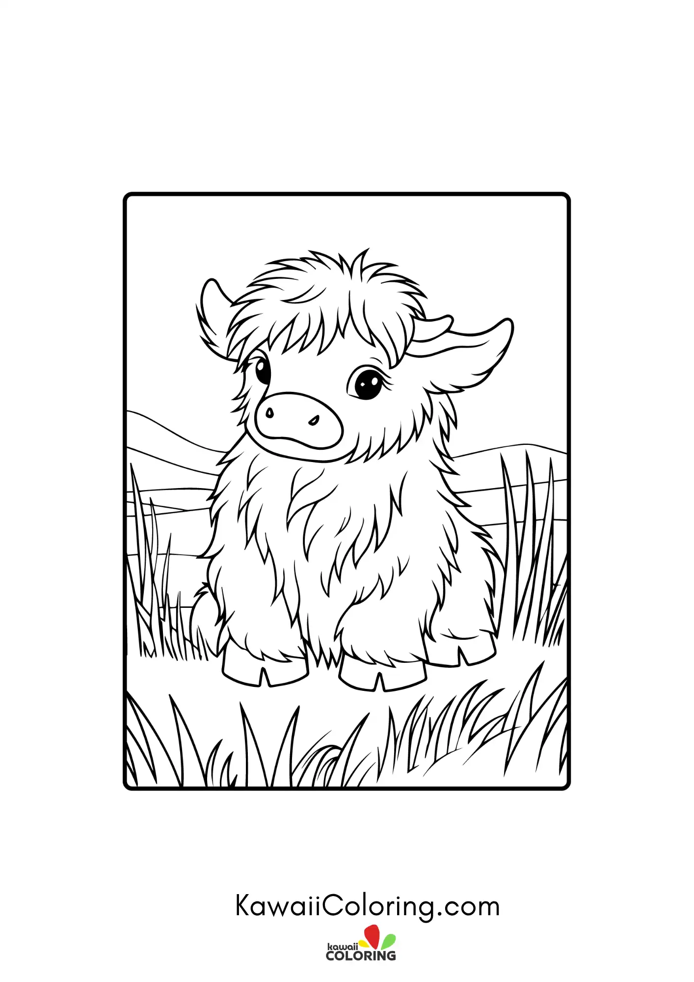 Highland cow surrounded by simple plants