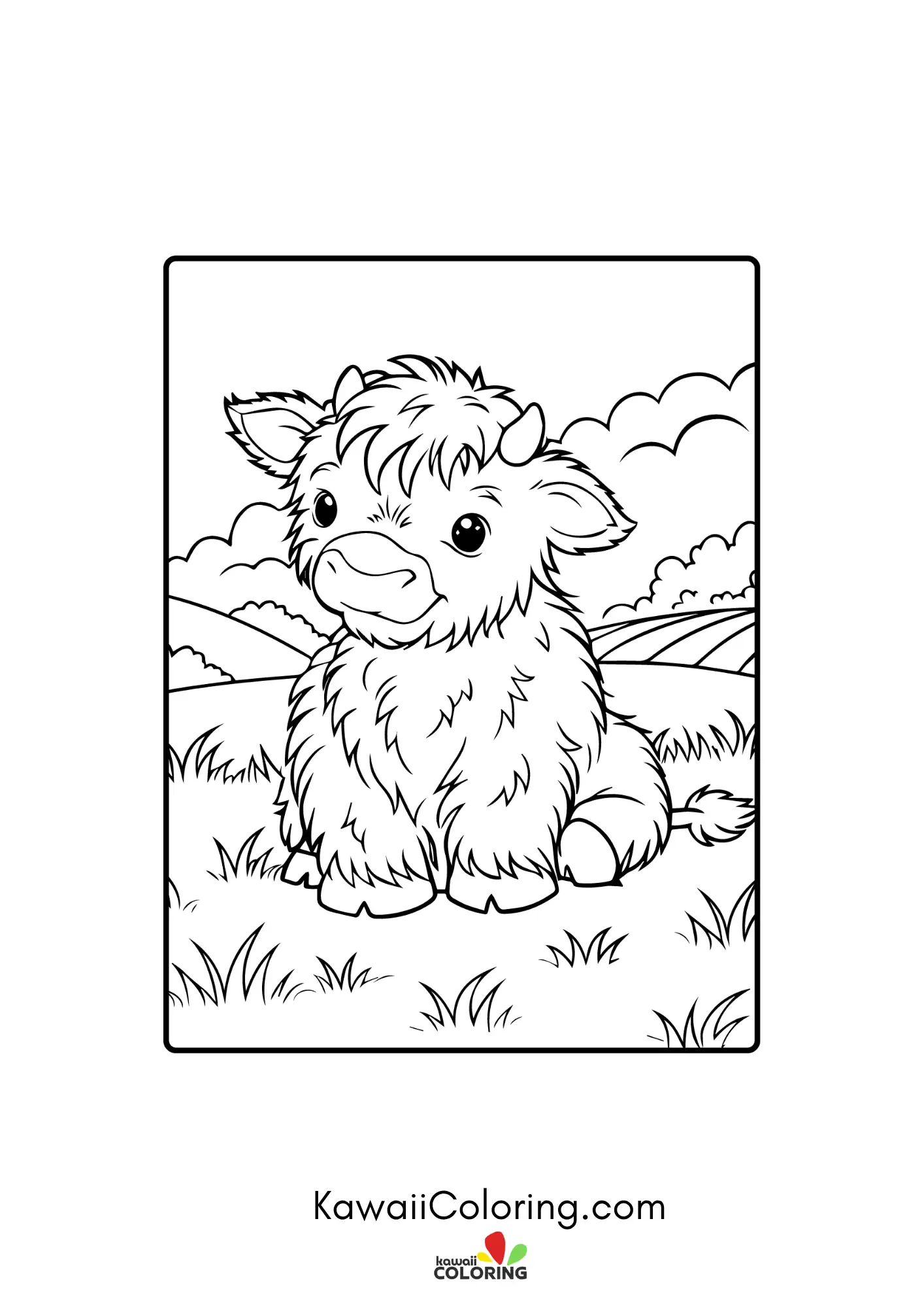 Cute highland cow with shaggy hair