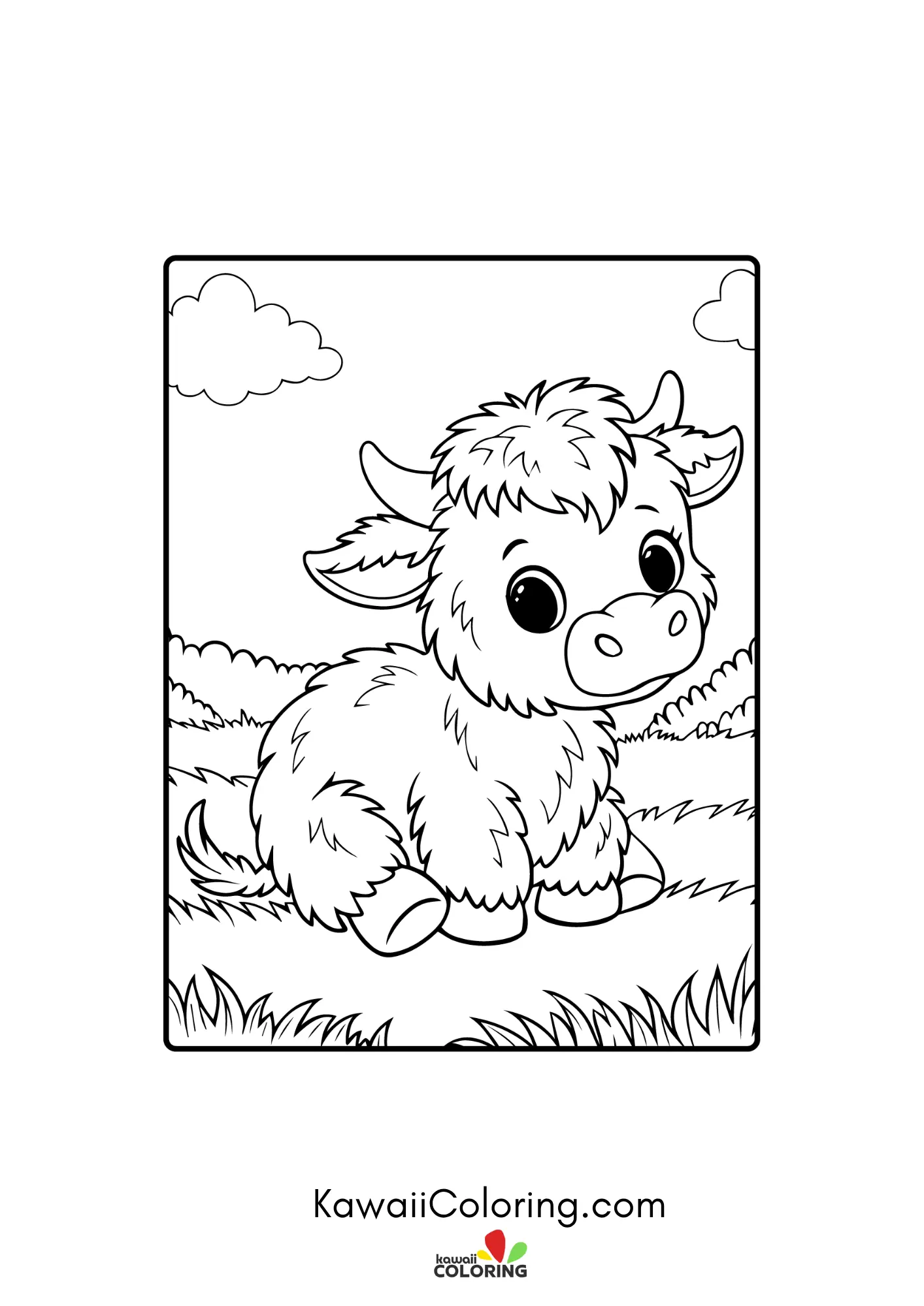 Kawaii highland cow with flowers
