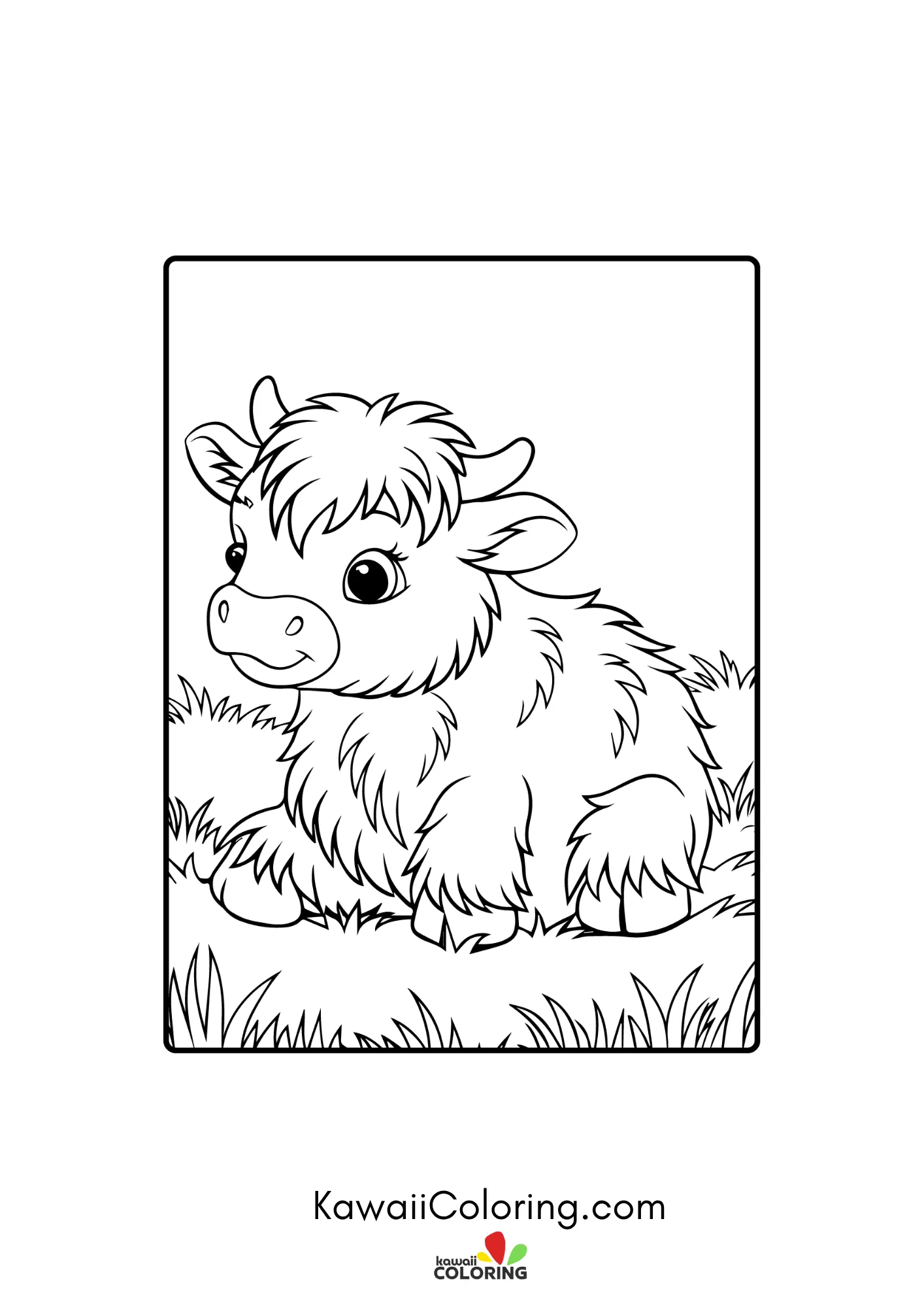 Fluffy highland cow face with horns