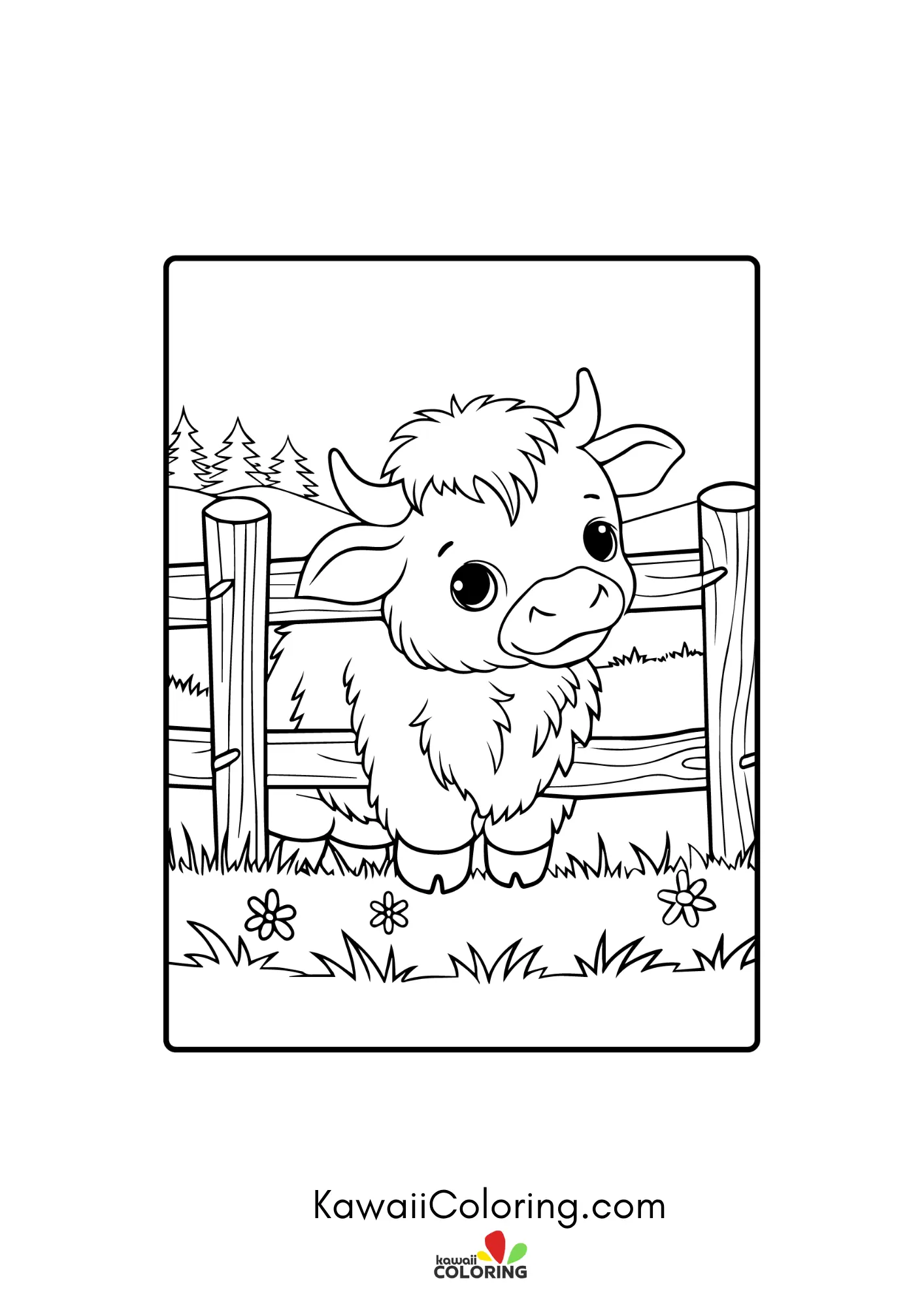 Fluffy highland cow face with horns