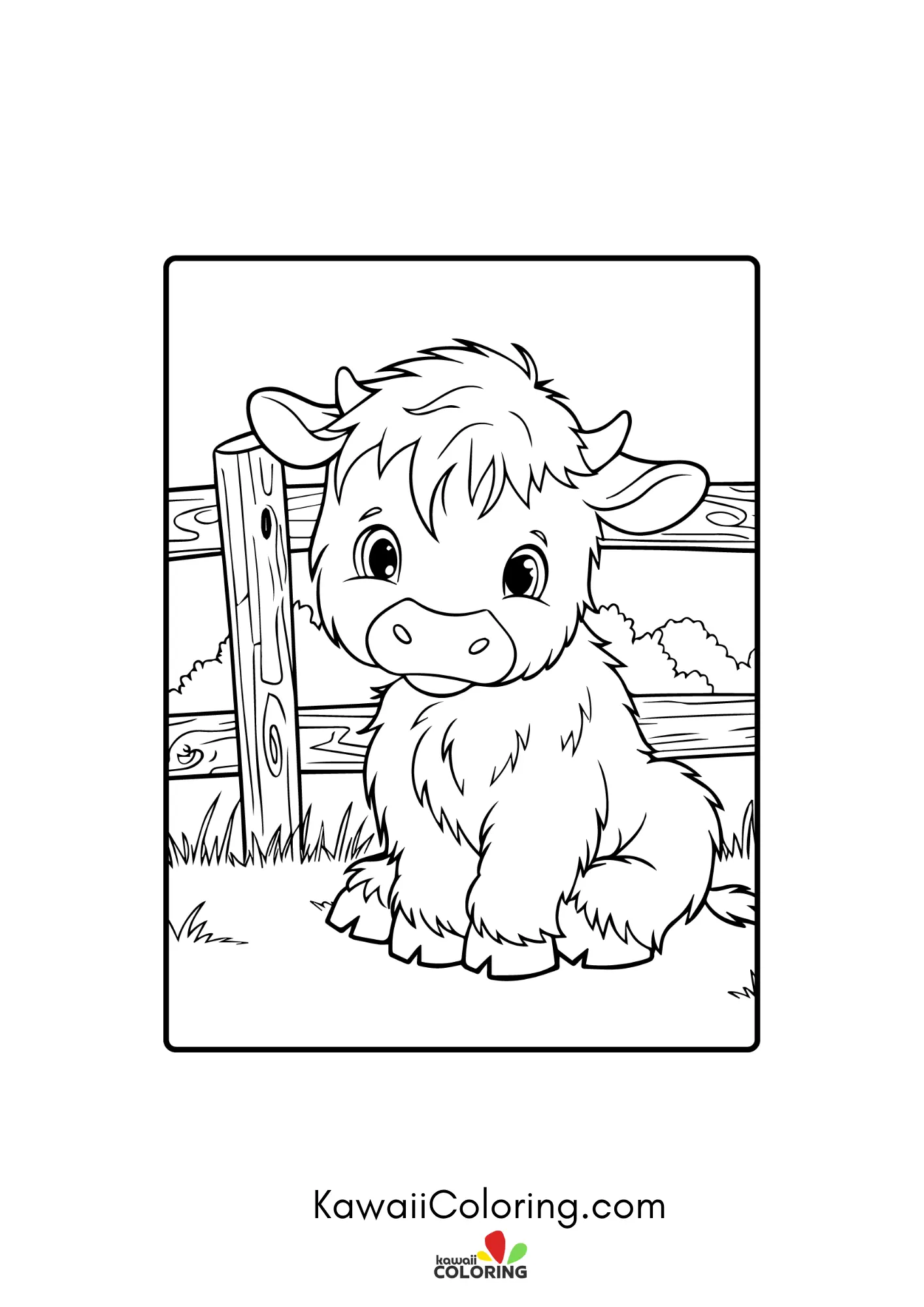 Highland cow surrounded by simple plants