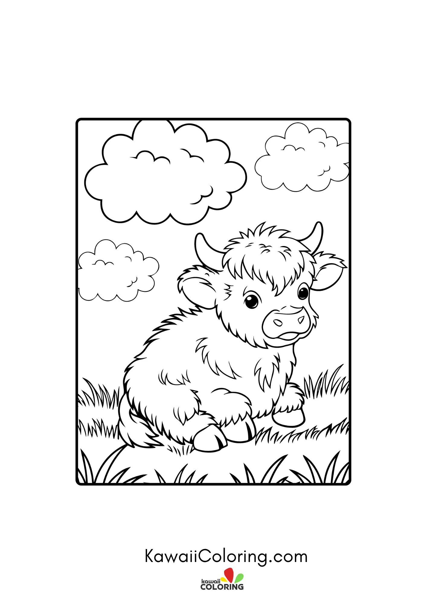 Smiling highland cow in a farm scene