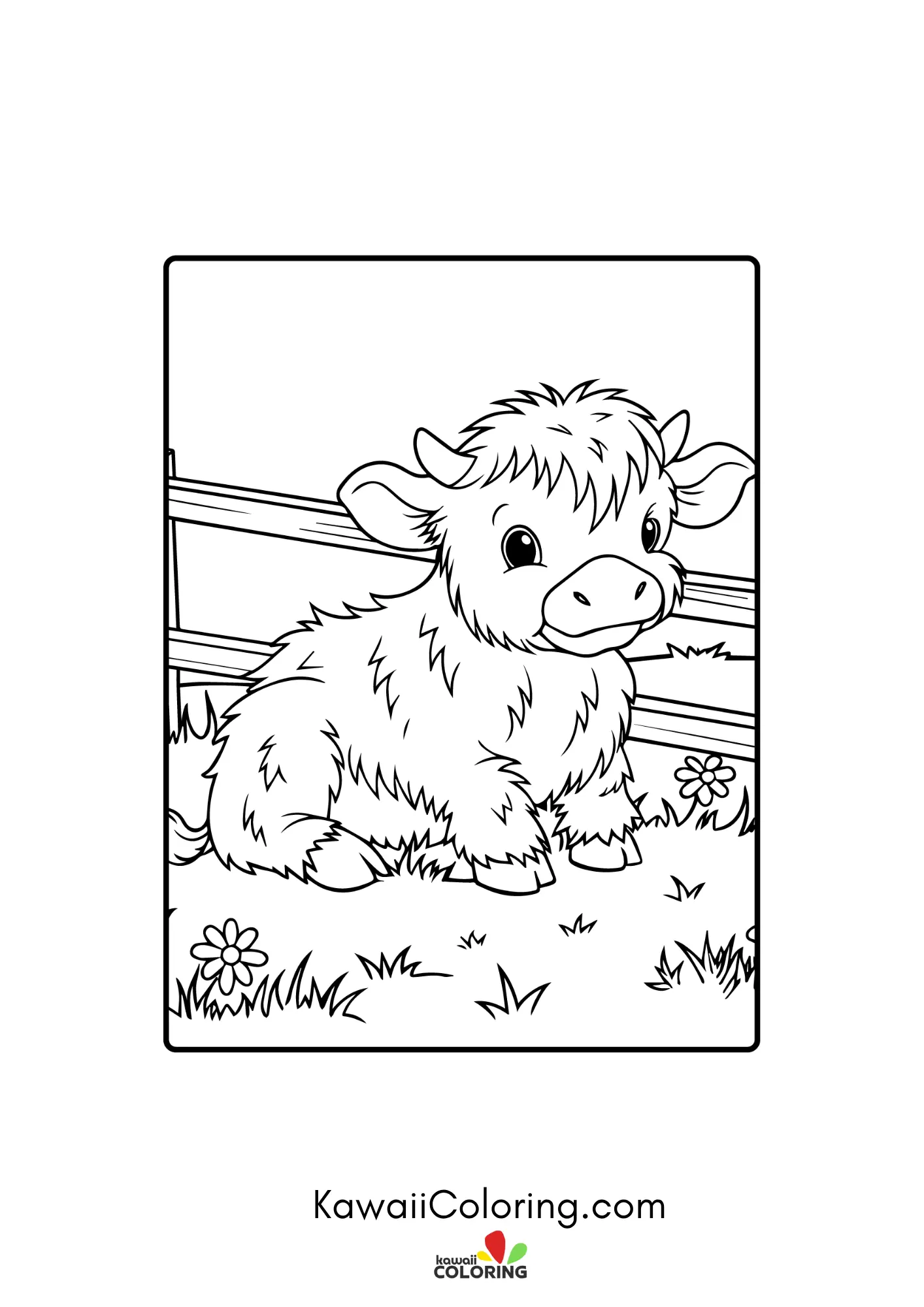 Kawaii highland cow with flowers