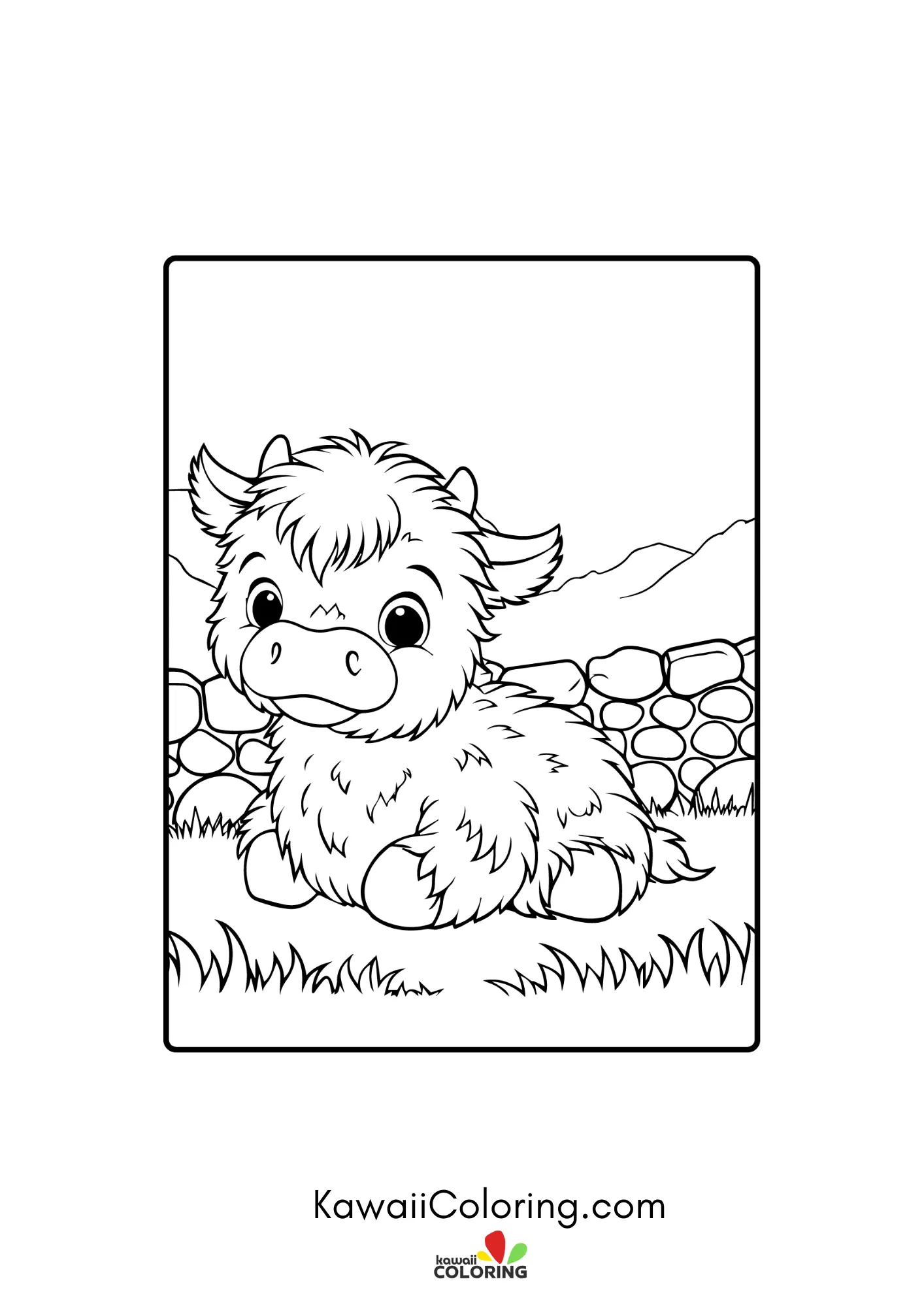 Fluffy highland cow face with horns