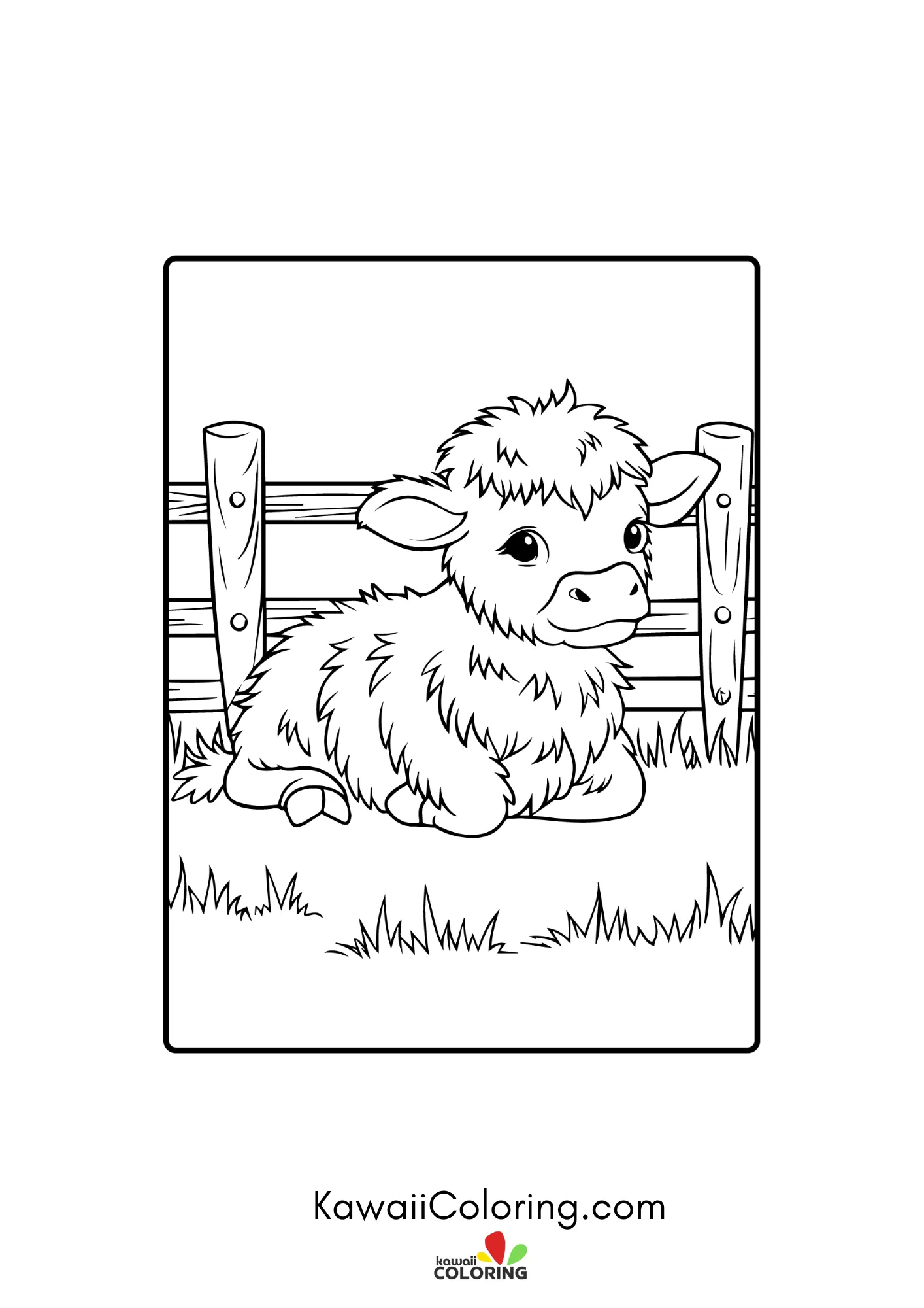 Highland cow surrounded by simple plants