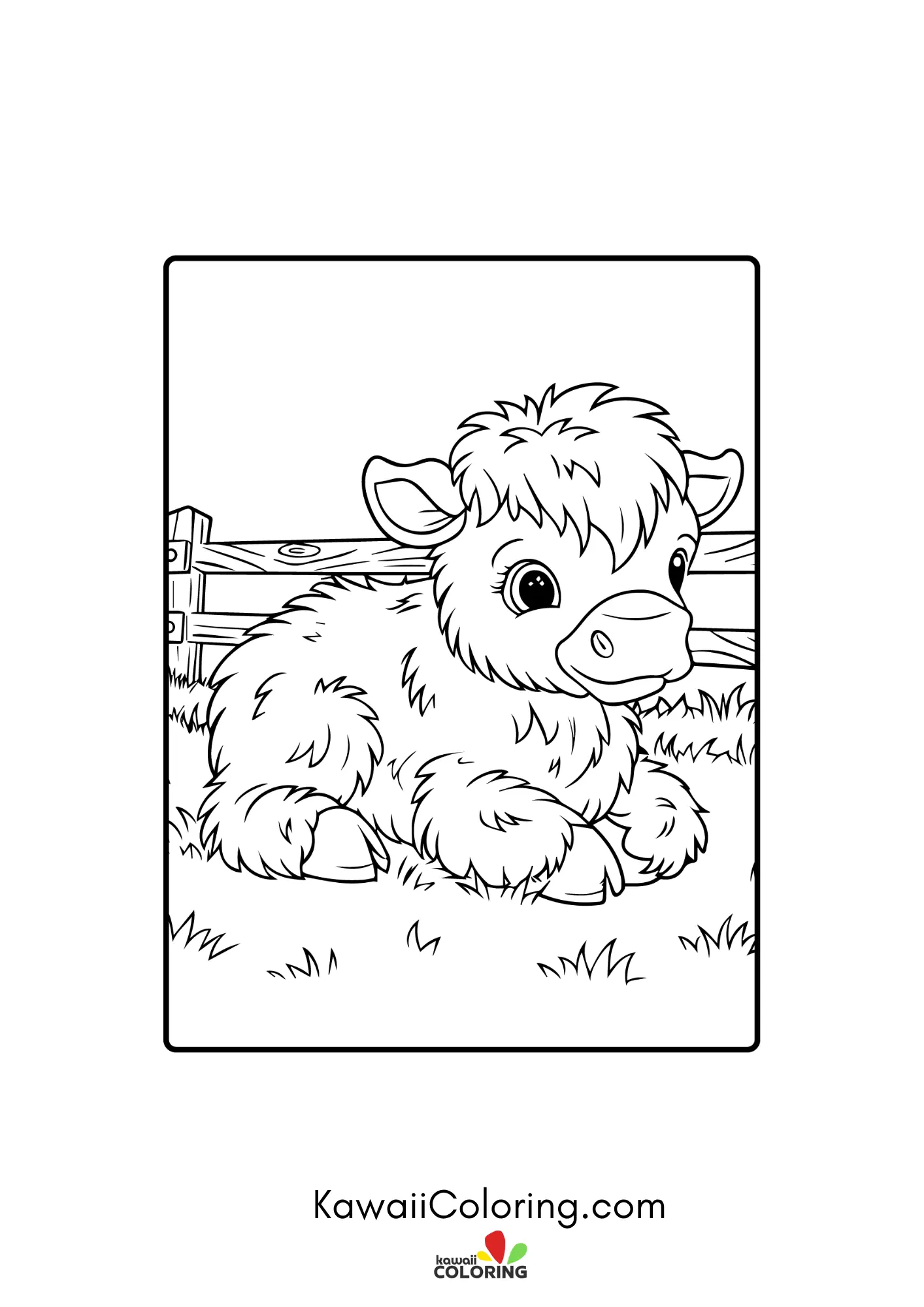 Smiling highland cow in a farm scene