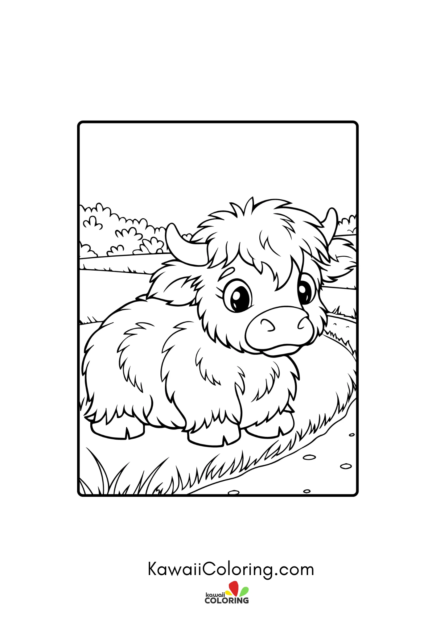 Kawaii highland cow with flowers