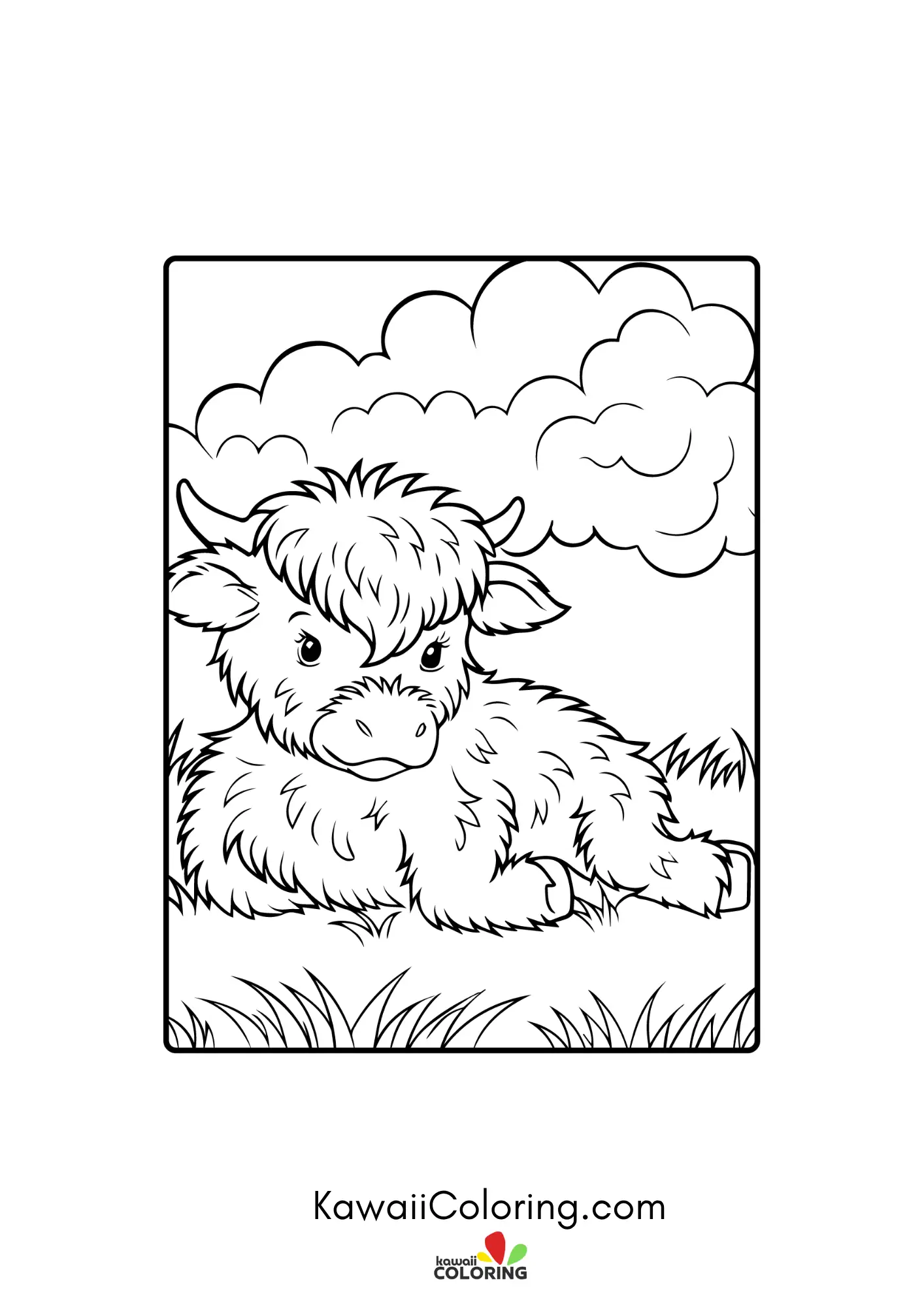 Smiling highland cow in a farm scene