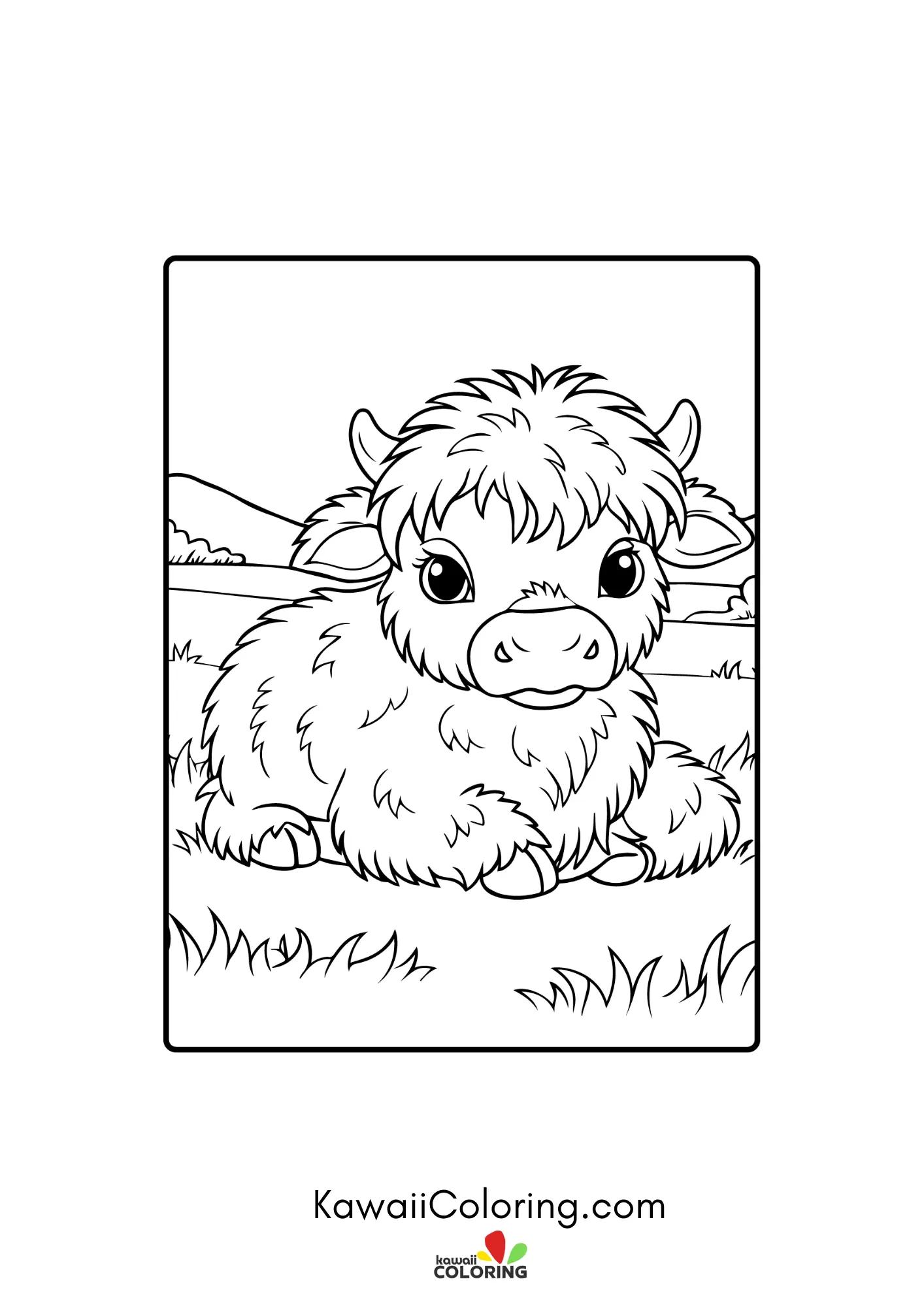 Kawaii highland cow with flowers