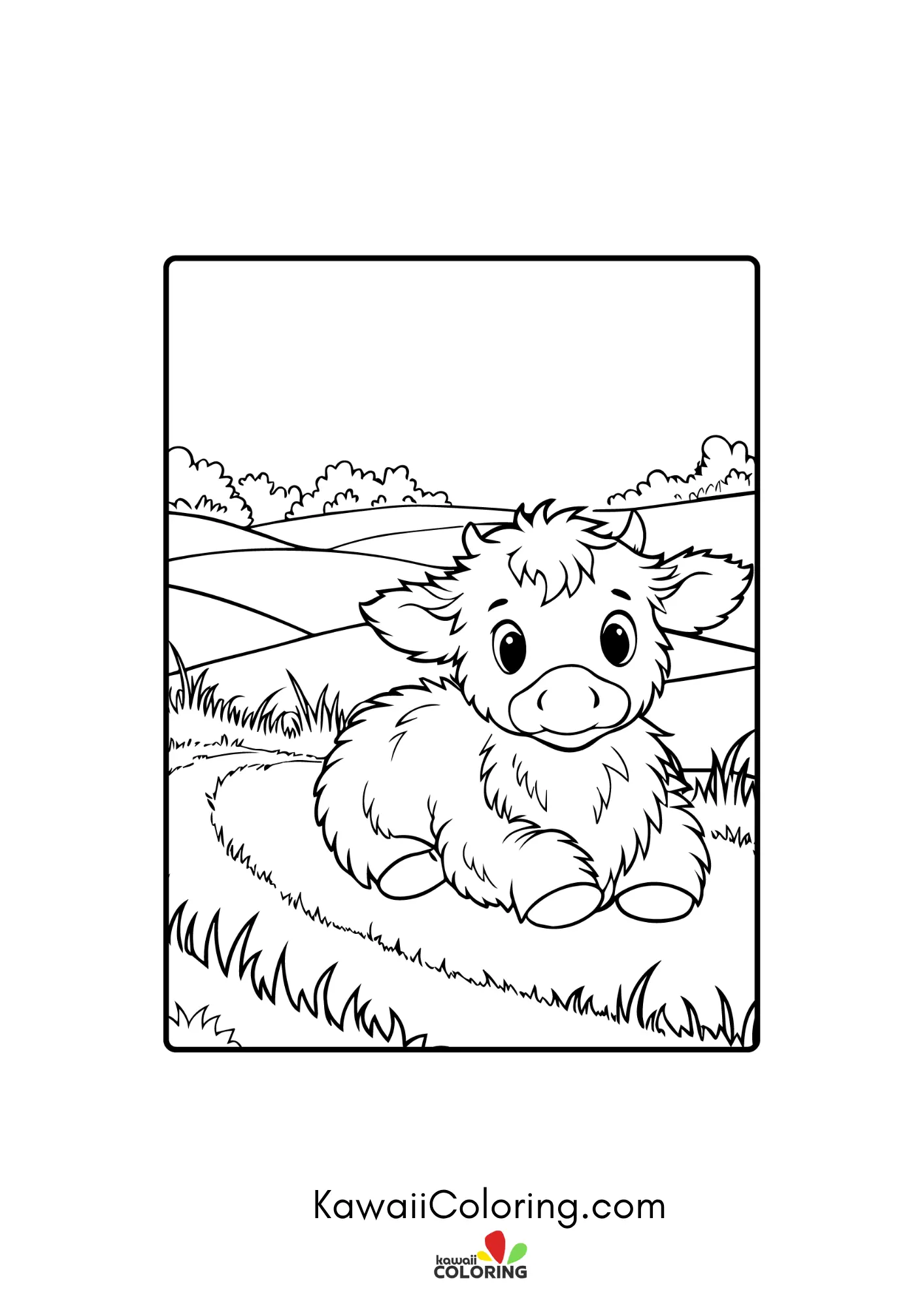 Highland cow surrounded by simple plants