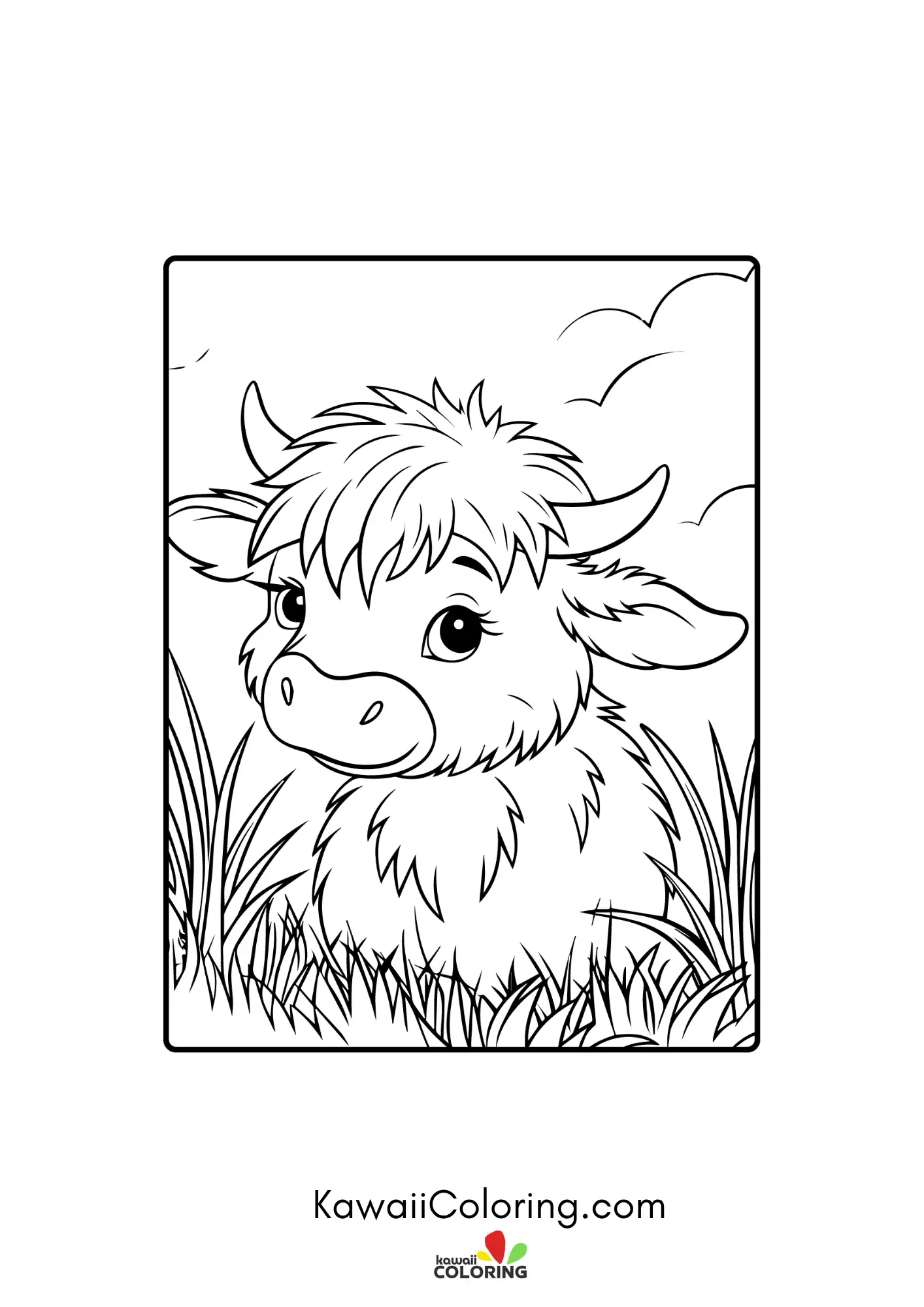 Kawaii highland cow with flowers