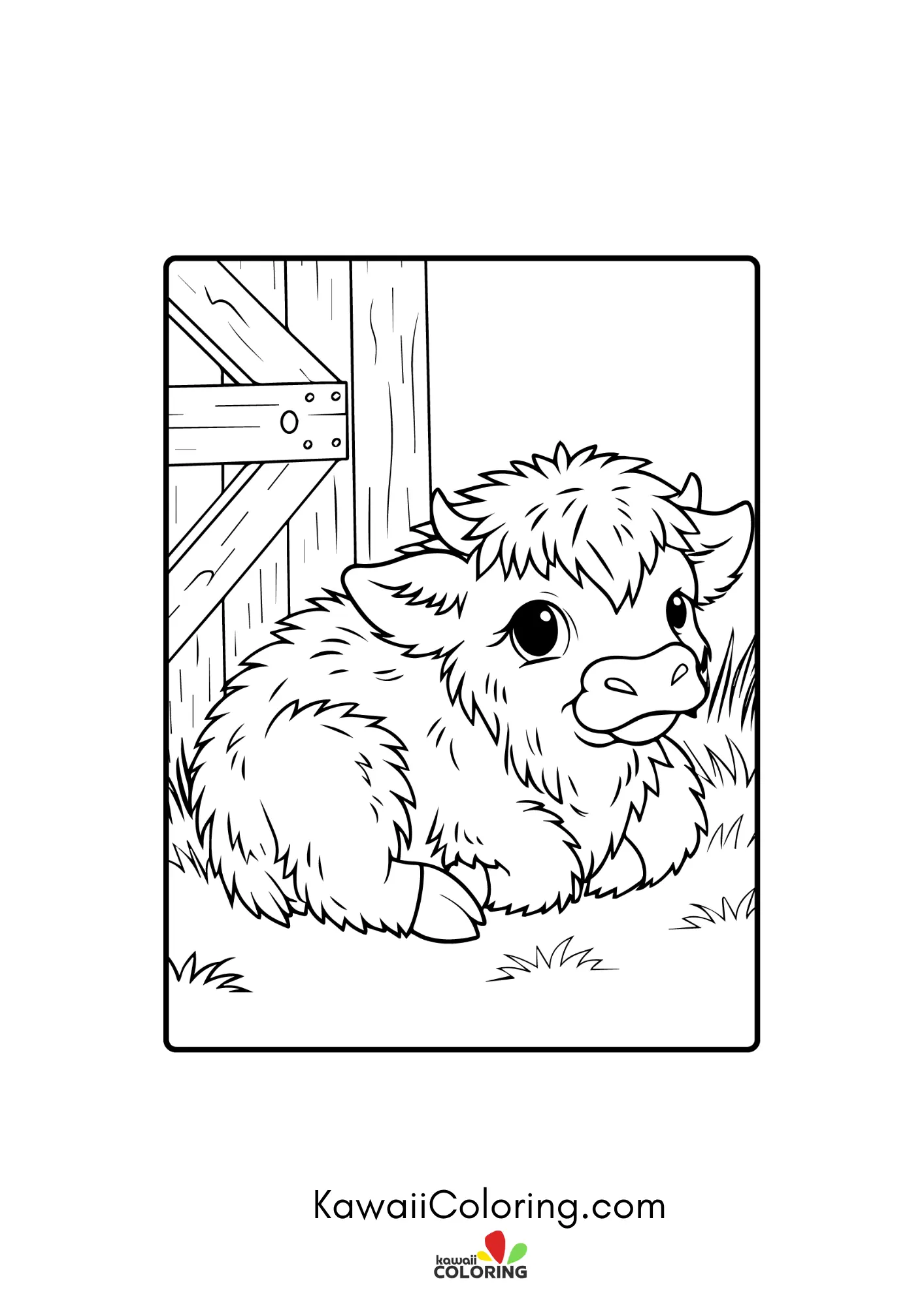 Smiling highland cow in a farm scene