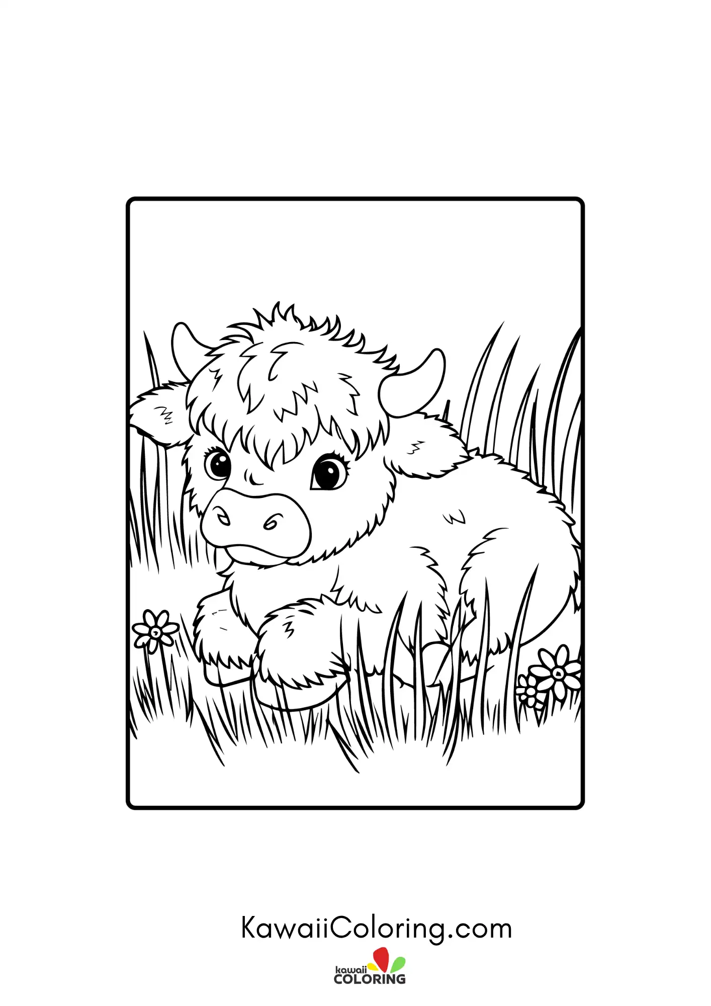 Kawaii highland cow with flowers