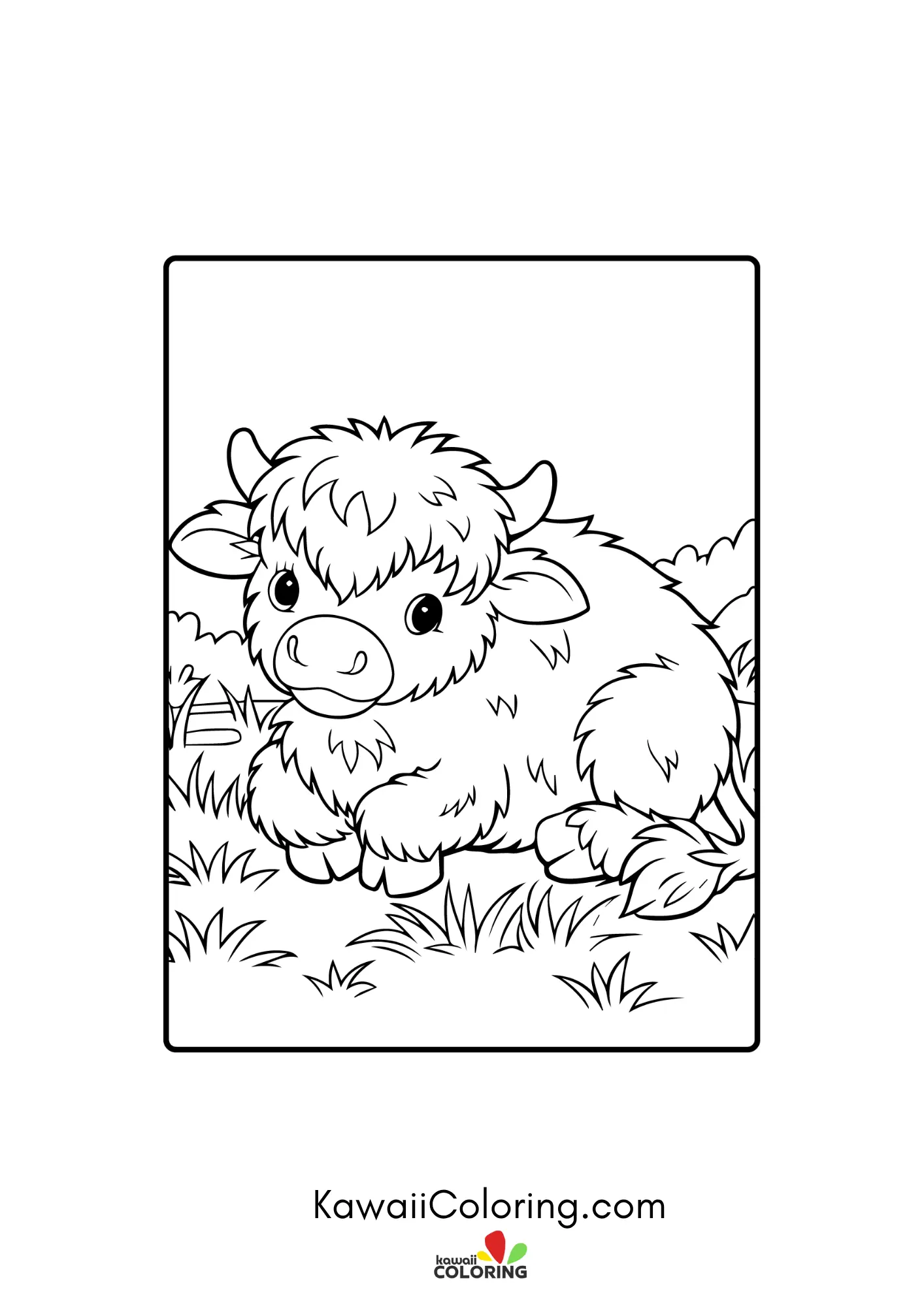 Fluffy highland cow face with horns