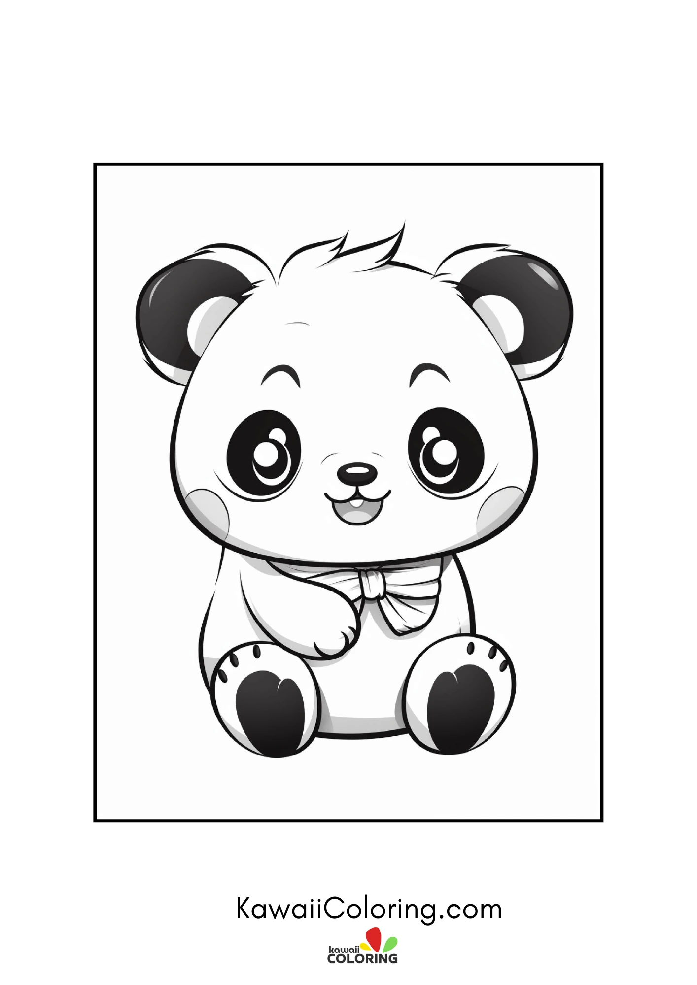 Smiling panda with hearts and leaves