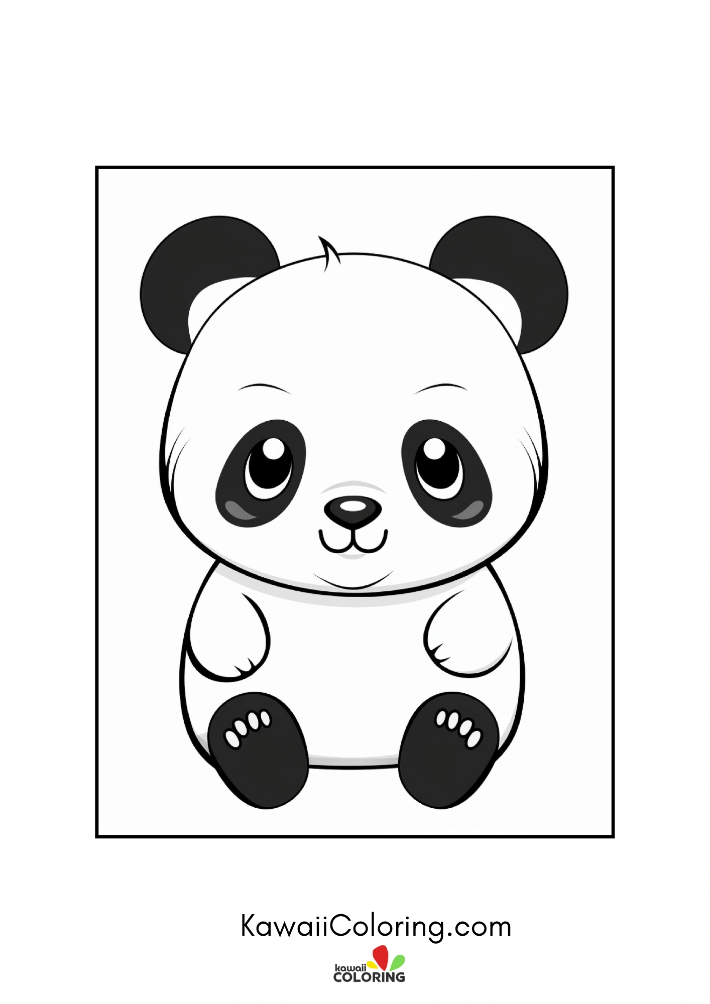 Smiling panda with hearts and leaves