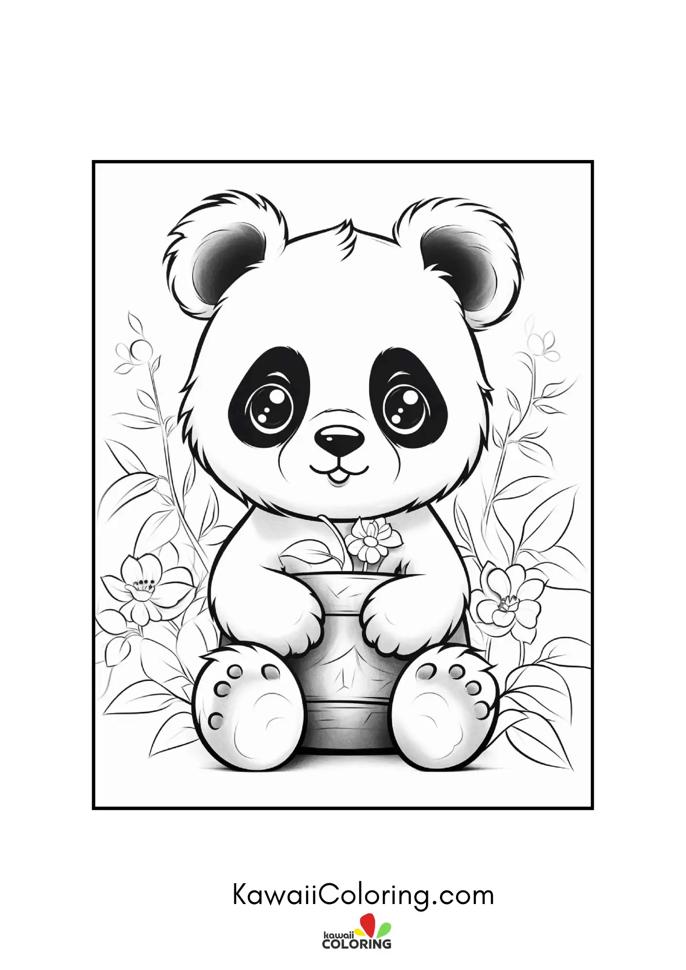 Baby panda surrounded by flowers