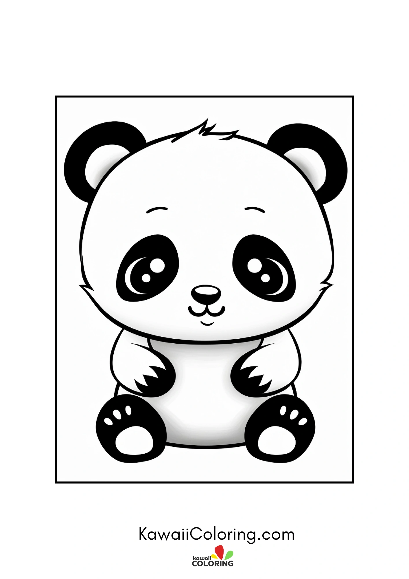 Smiling panda with hearts and leaves