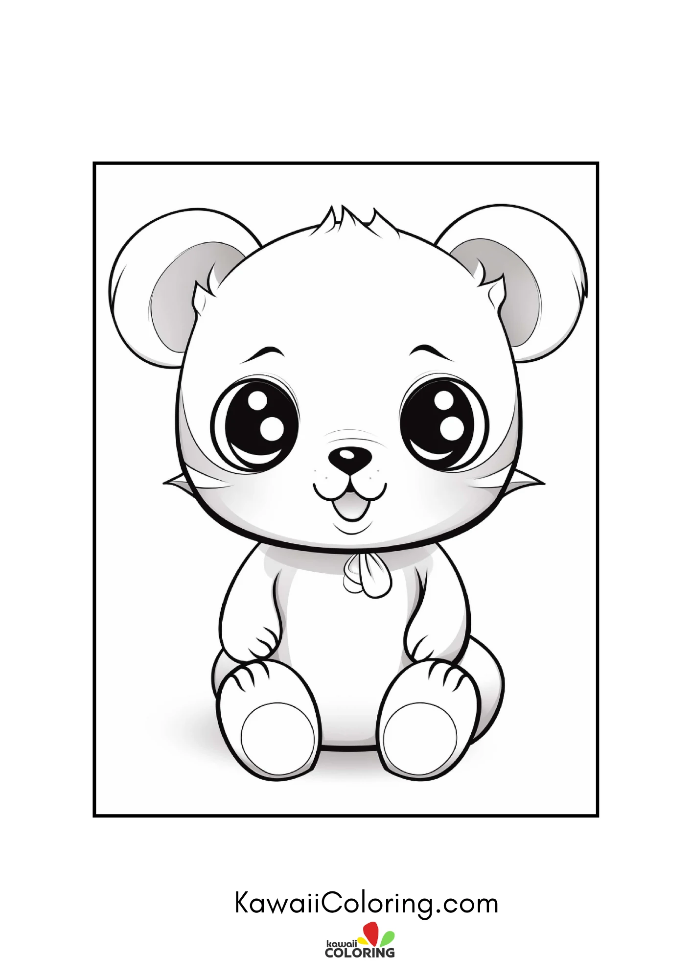 Smiling panda with hearts and leaves