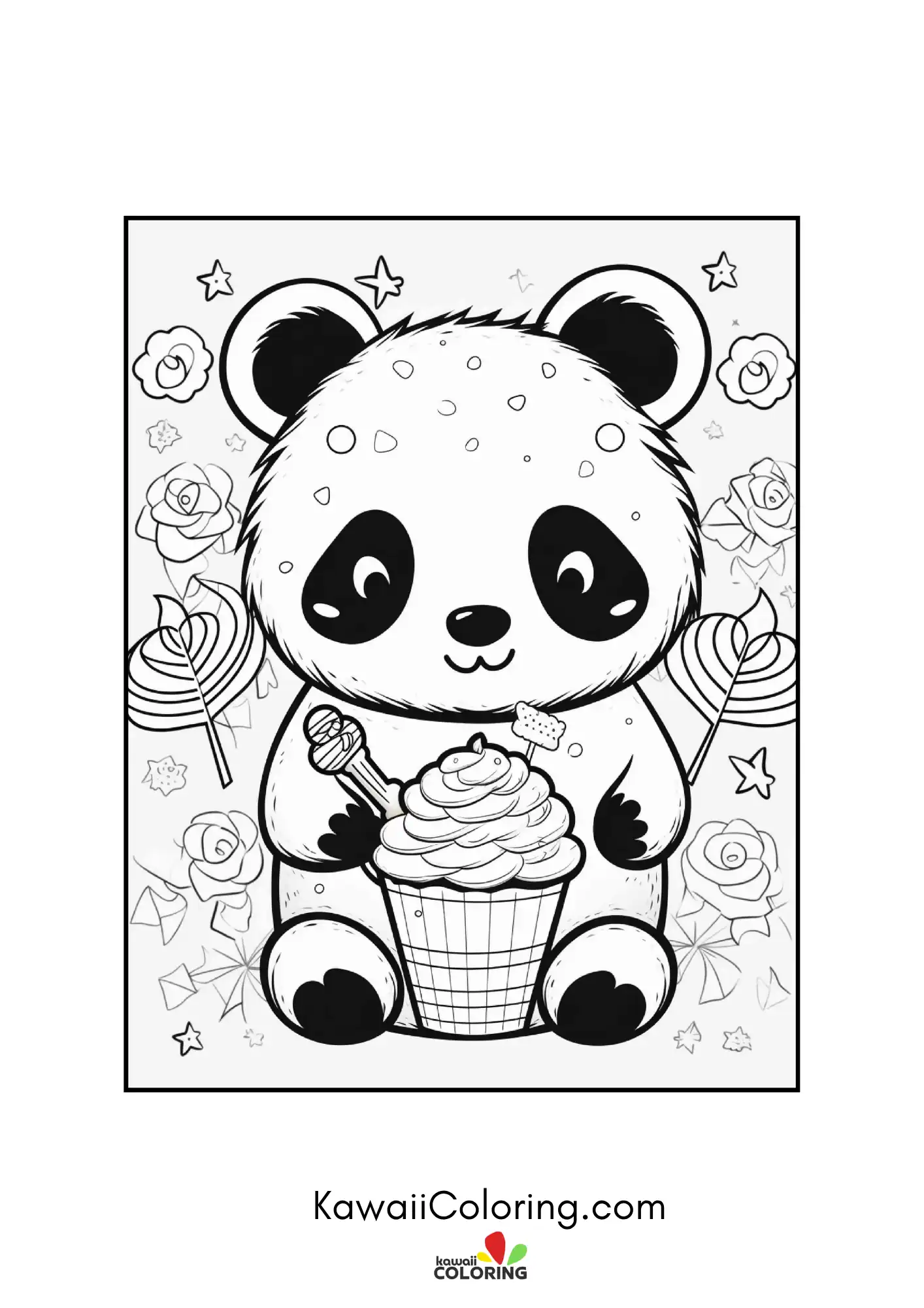 Baby panda surrounded by flowers