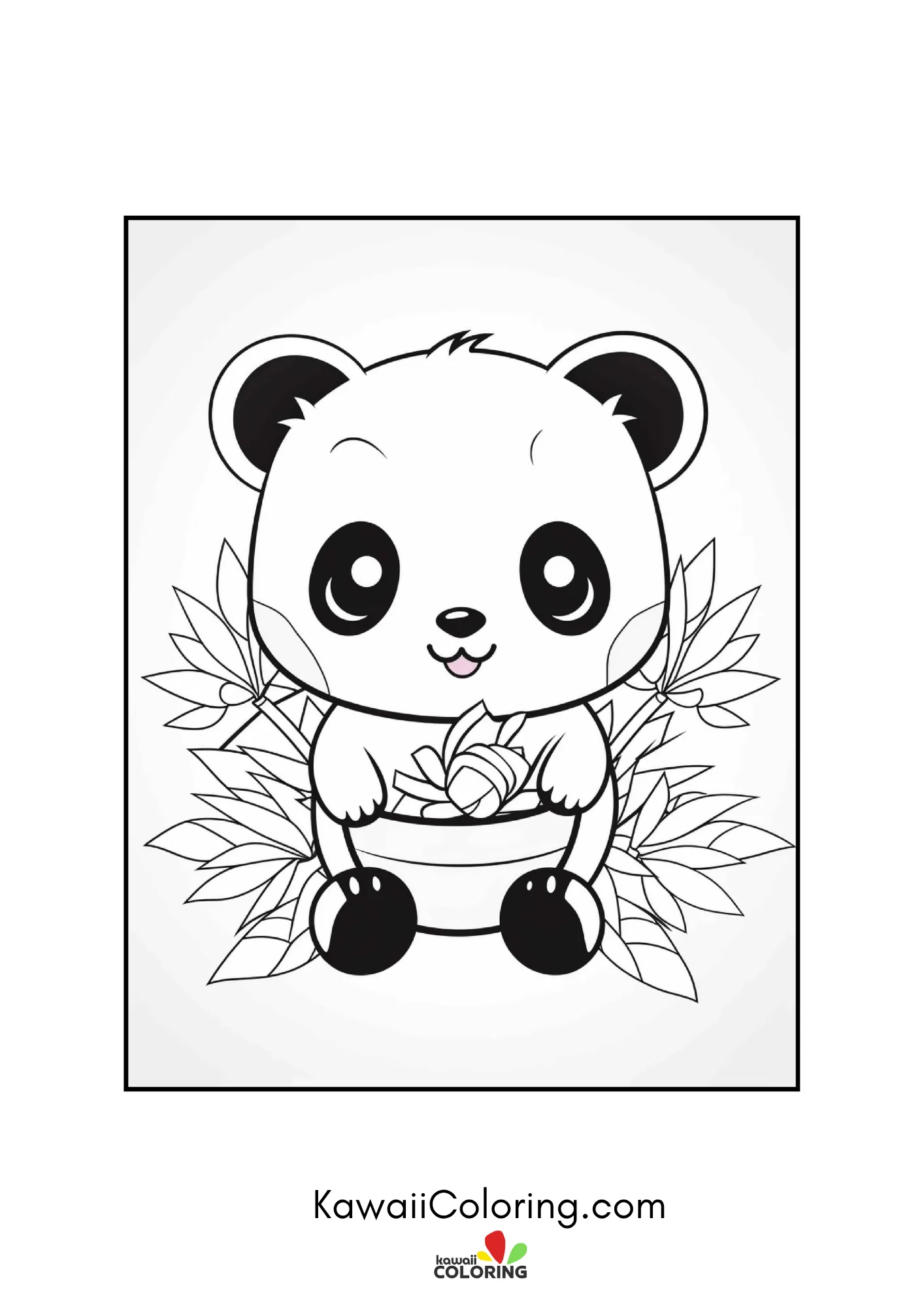 Kawaii panda holding bamboo shoots
