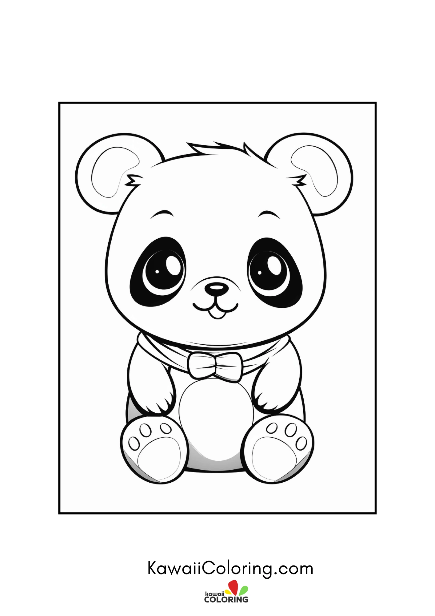 Smiling panda with hearts and leaves