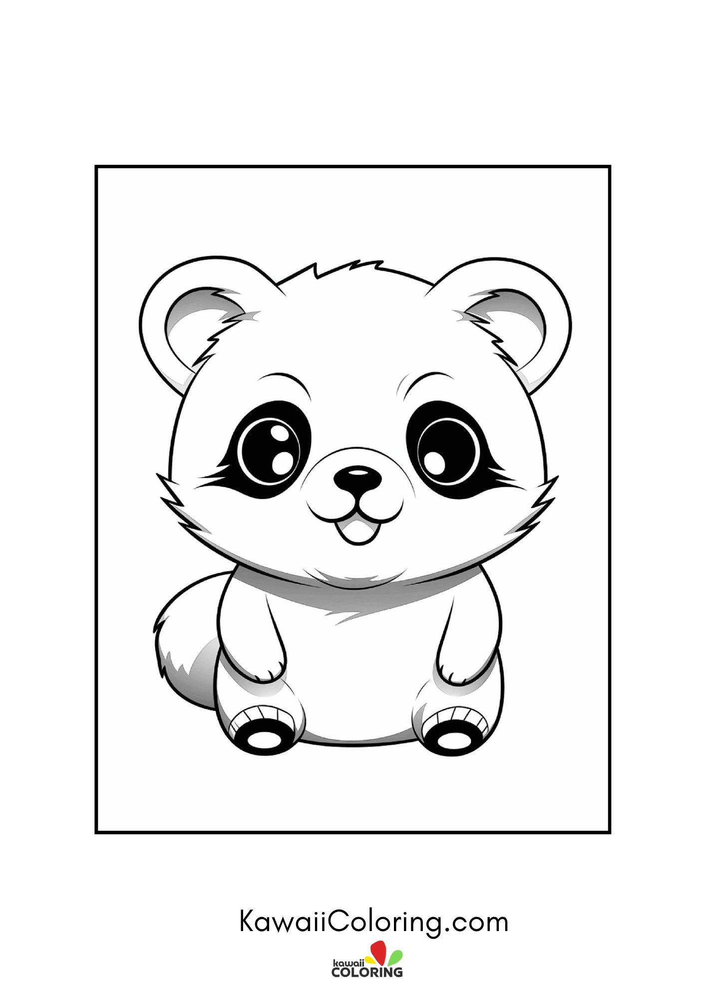 Smiling panda with hearts and leaves