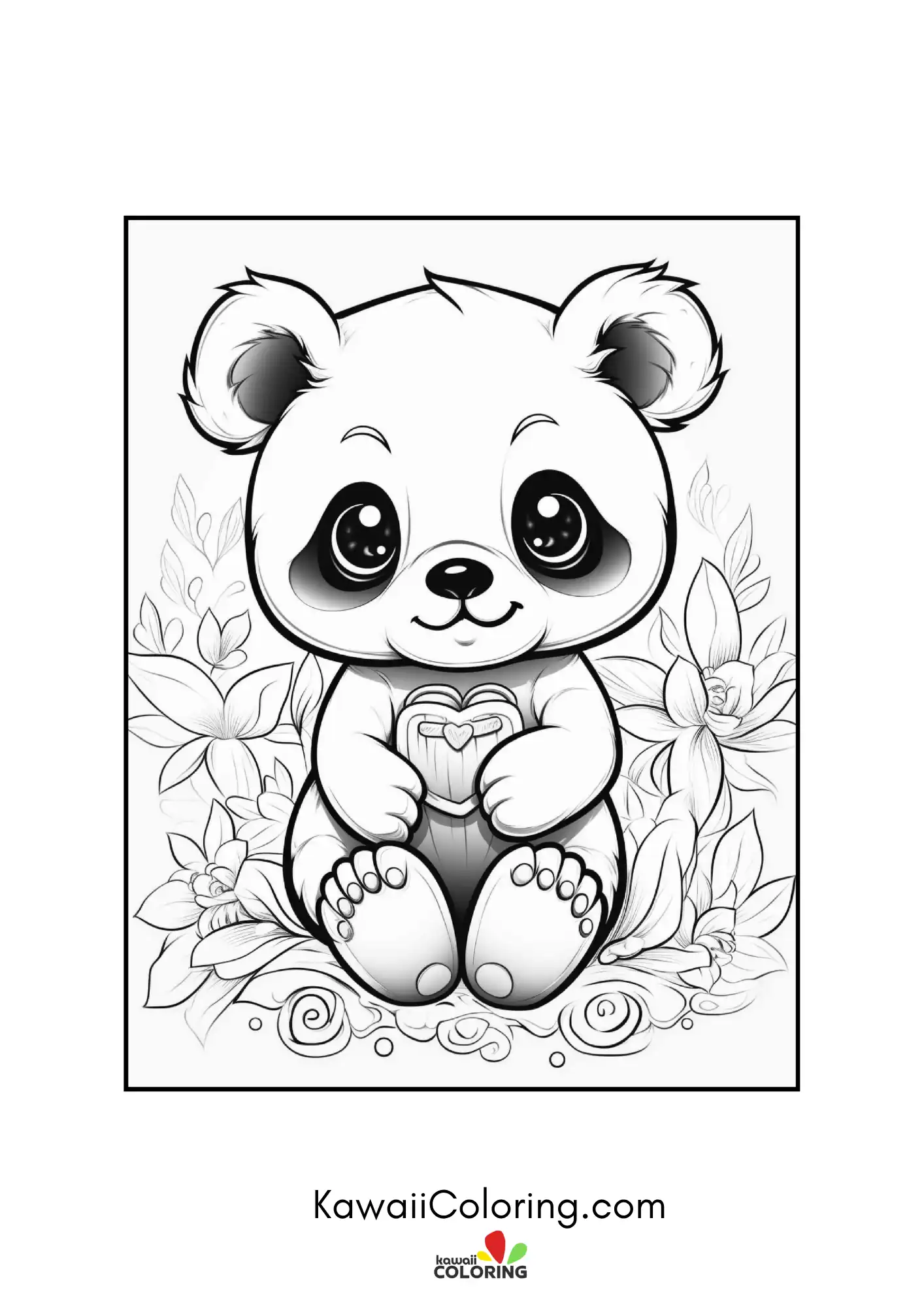 Round panda face with simple nature details